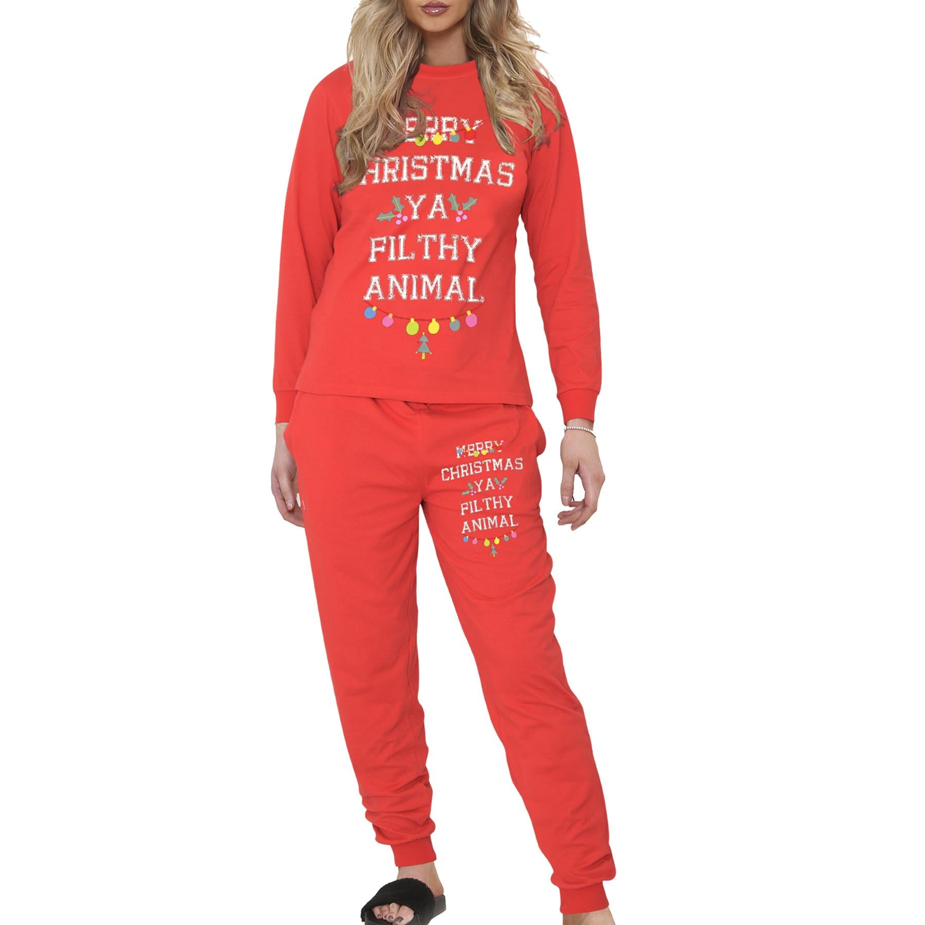 Mens Ladies Christmas Pyjamas Red Ya Filthy Animal PJs Xmas Set Lounge Suit