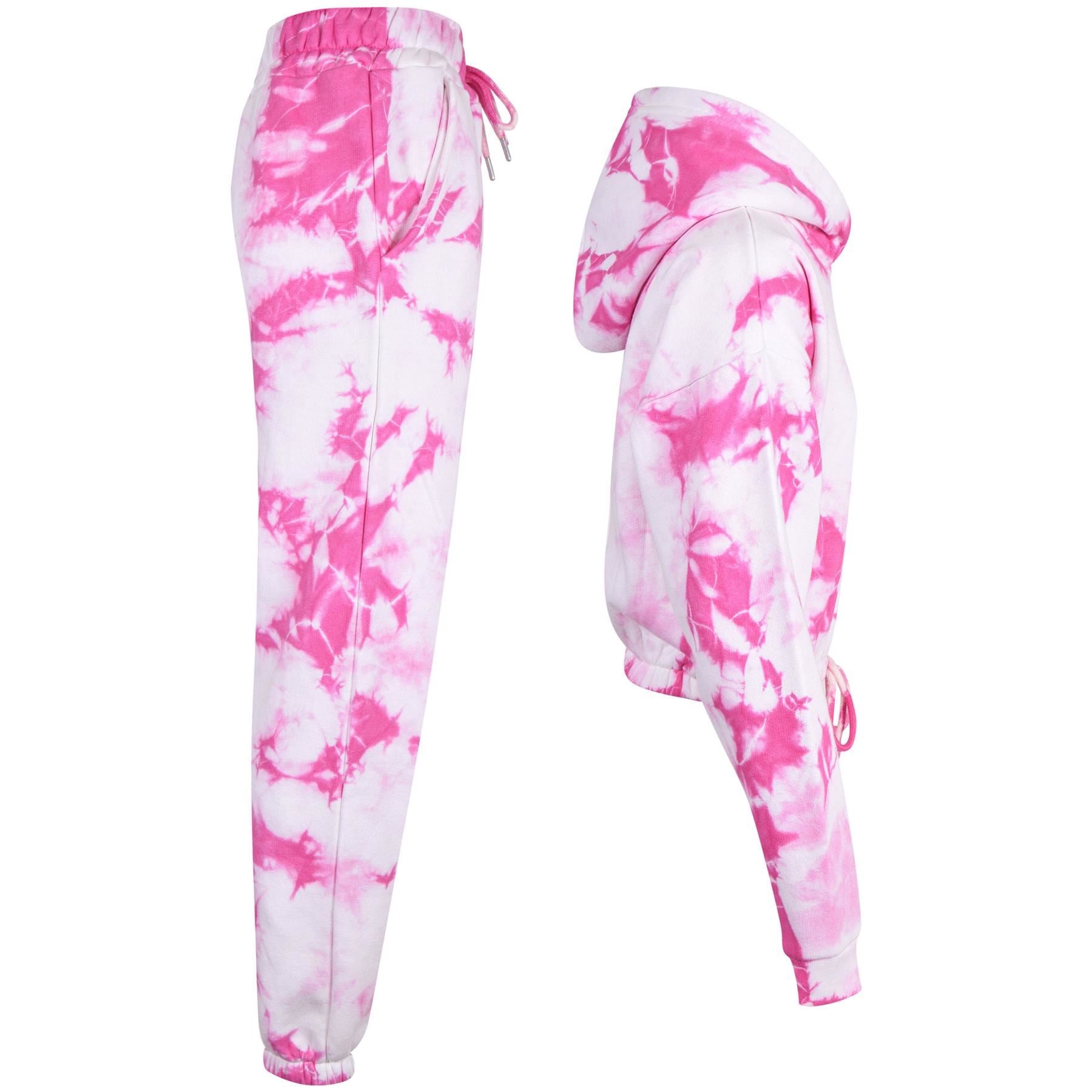 Kids Girls Tie Dye Tracksuit Gym Cropped Hoodie Sweatpants