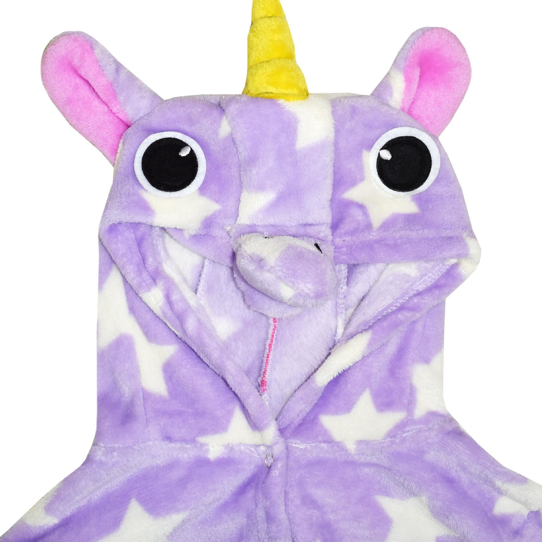 Kids Girls Boys Super Soft 3D Animal Unicorn Lilac Stars Hooded Bathrobe