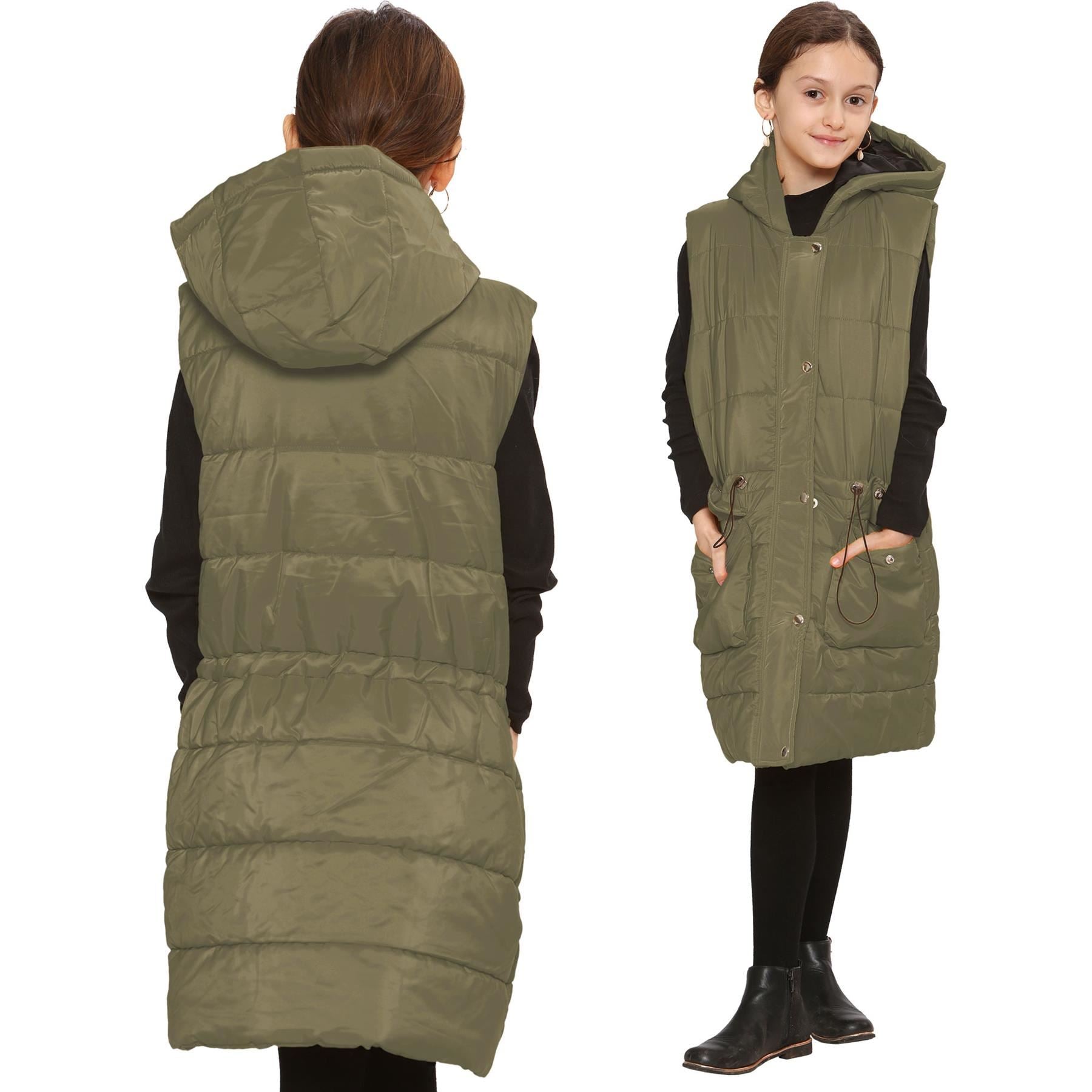 Kids Girls Oversized Gilet Long Line Style Jacket