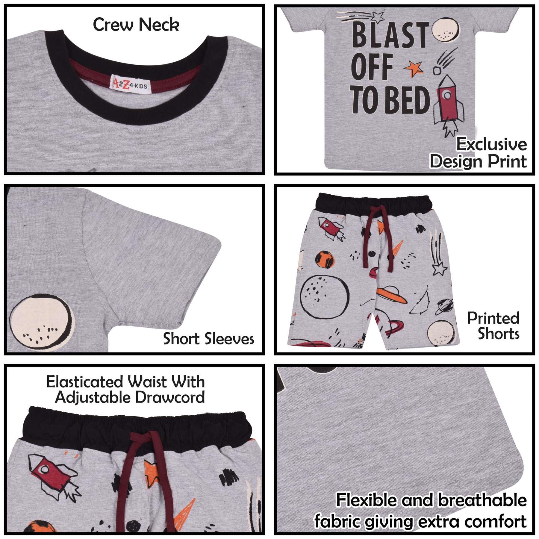 Kids Girls Boys Blast Off To Bed Print Grey Pyjamas Set - Kids Clothing Store