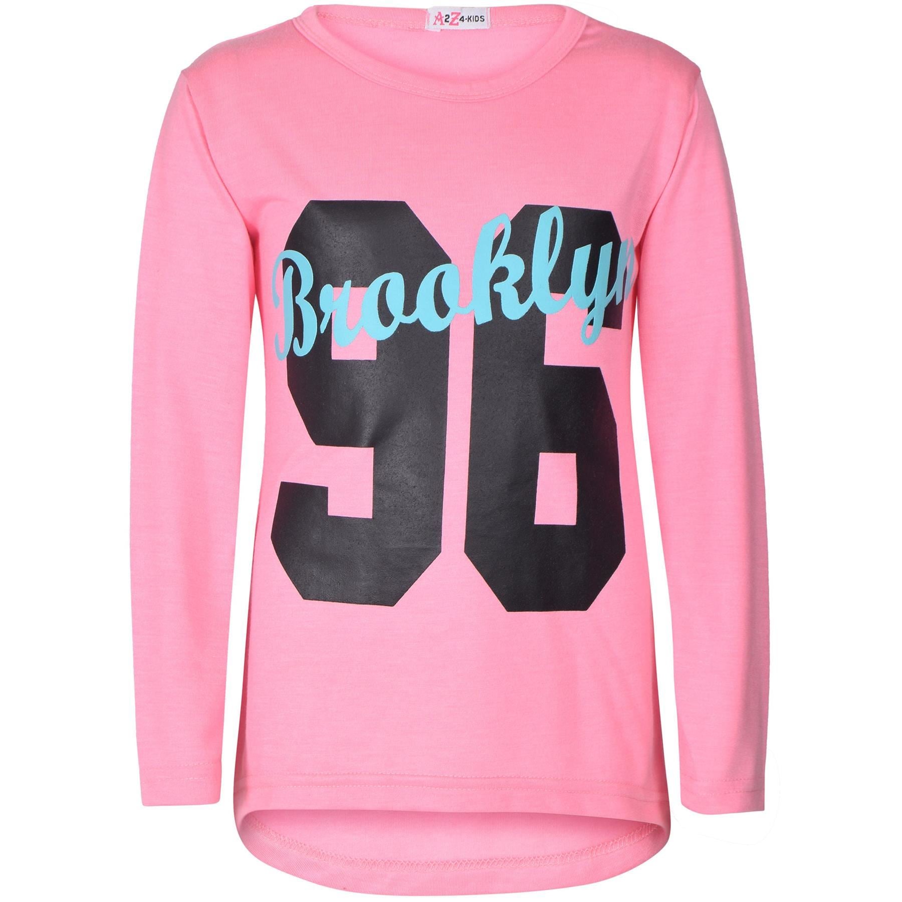 Girls Brooklyn Print Baby Pink Long Sleeves T Shirt Top & Legging Set