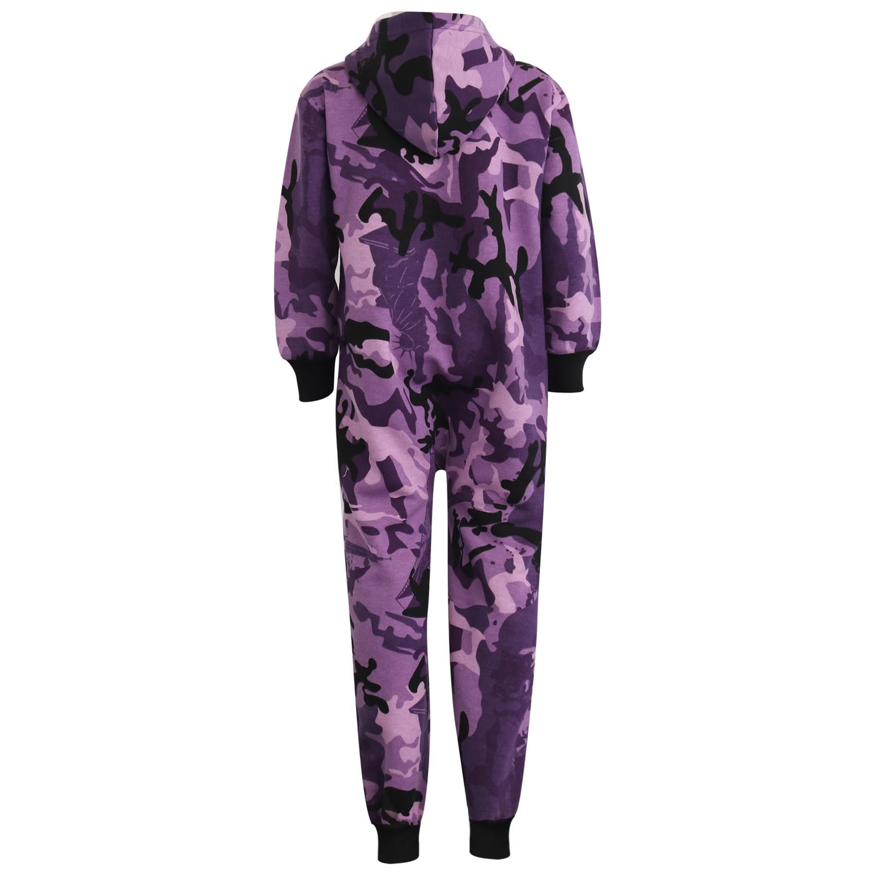 Kids Girls Boys Camouflage Purple Print A2Z Onesie One Piece Jumpsuit Playsuits