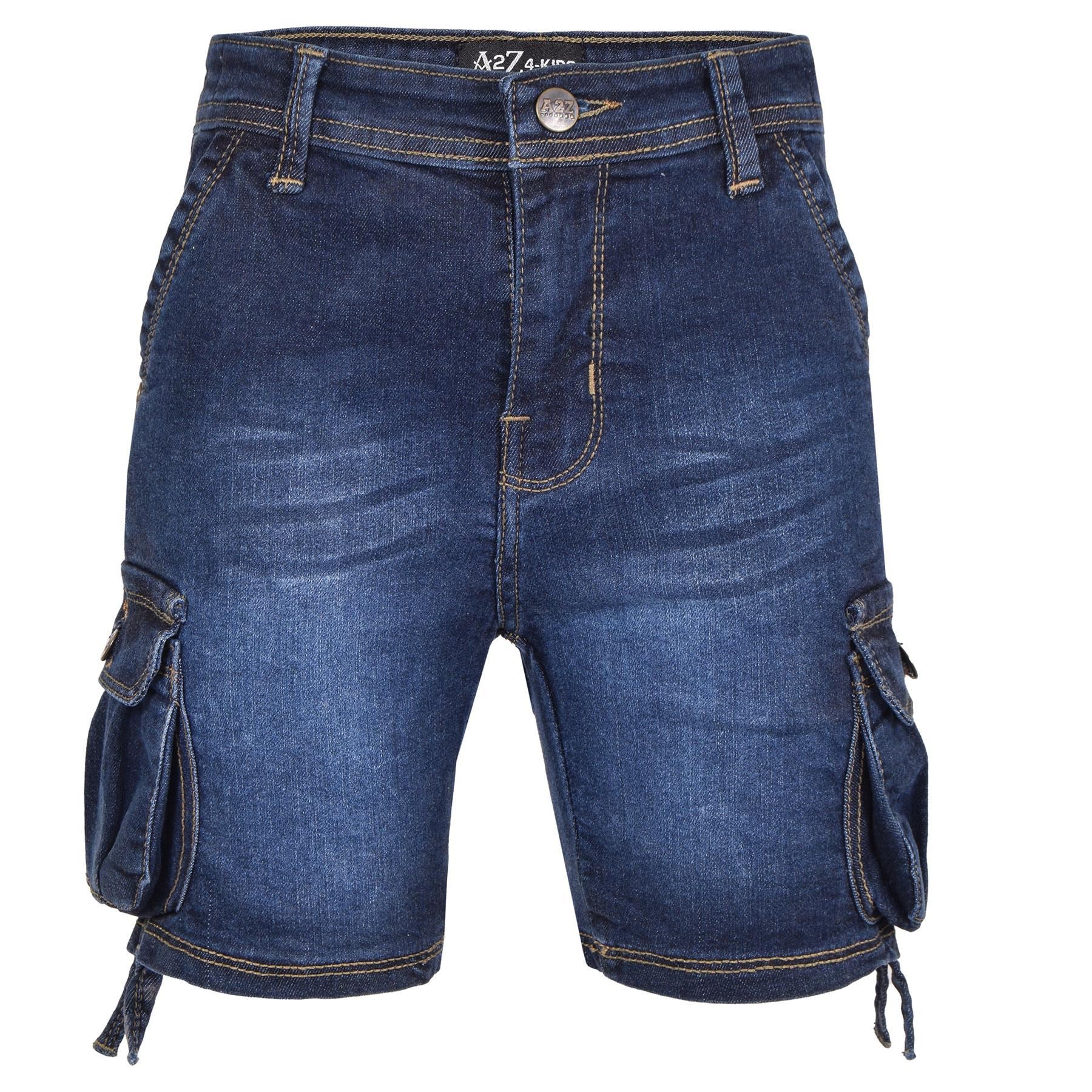 Kids Boys Cargo Pockets Dark Blue Denim Shorts