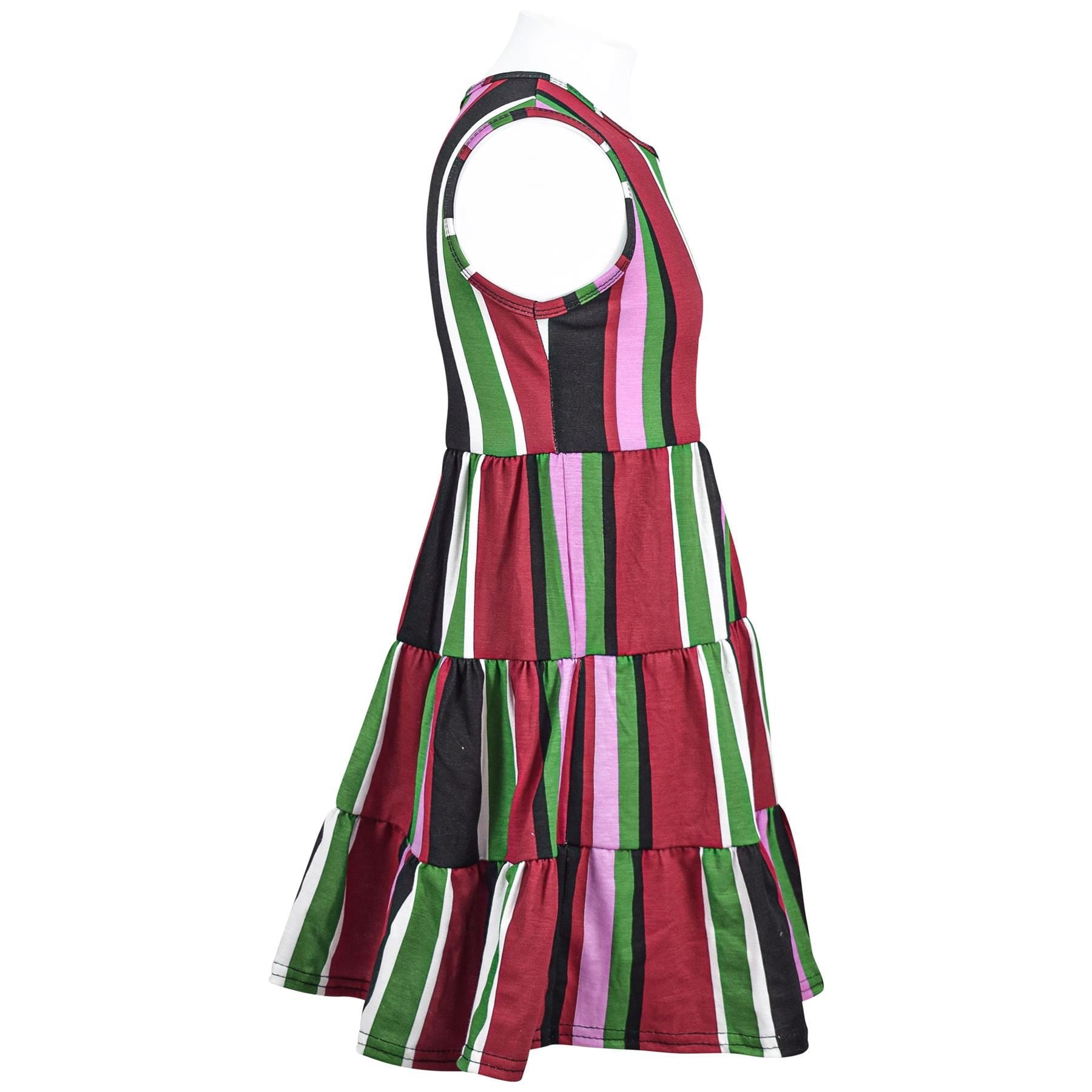 Girls Multi Stripes Print Ruffle Dress