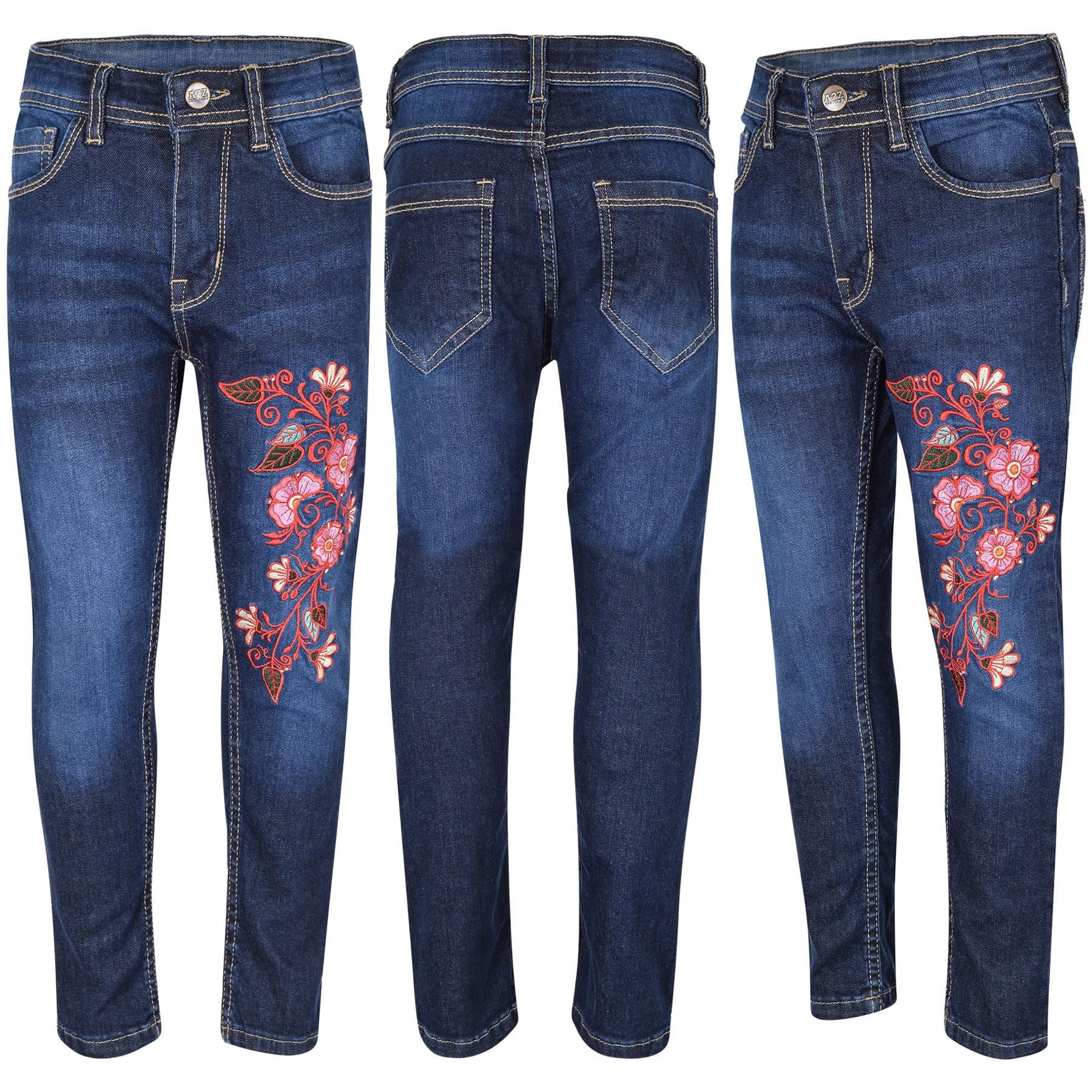 Kids Girls Embroidered Stretchy Denim Jeans