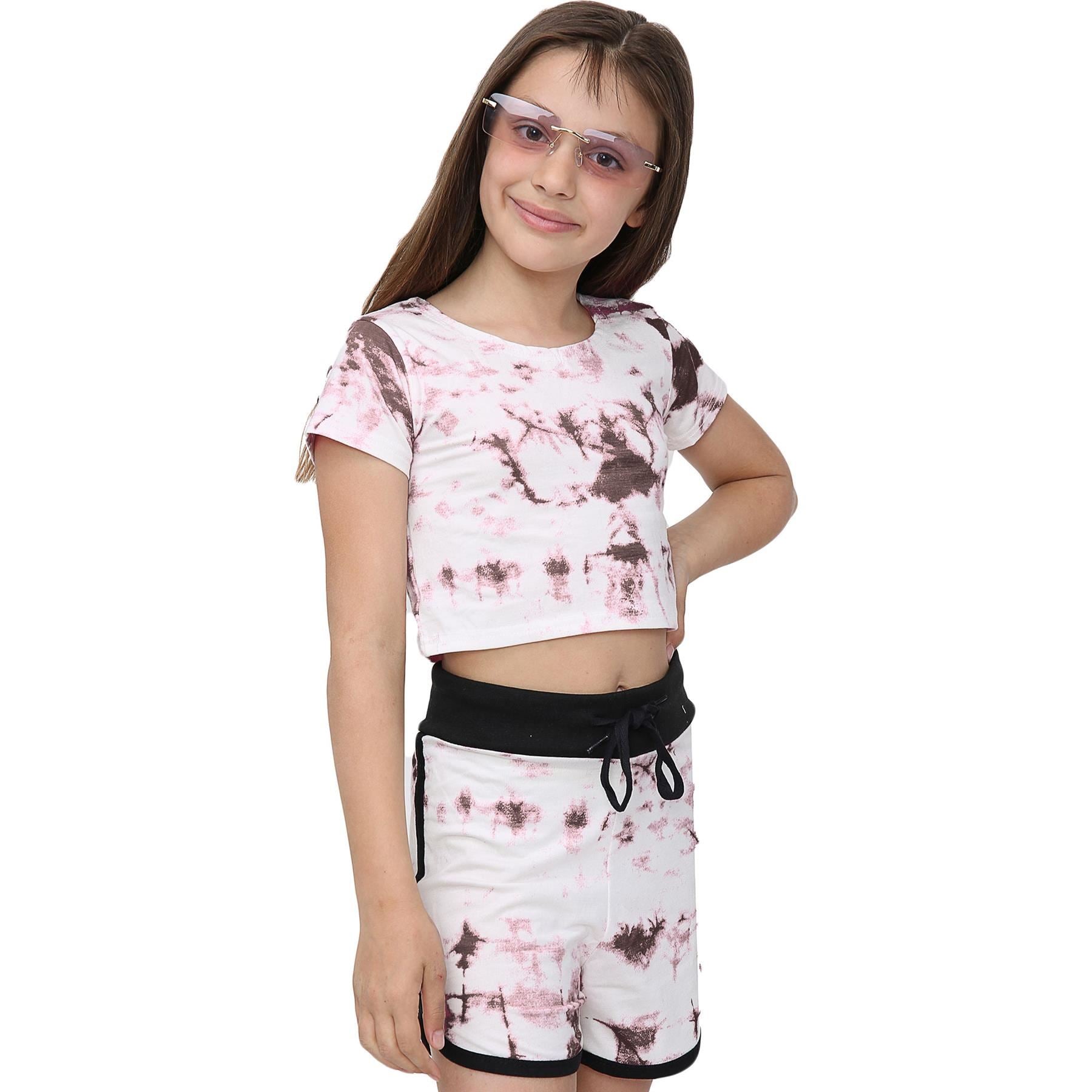 Girls Rust Tie Dye Print Summer Top & Hot Shorts Set