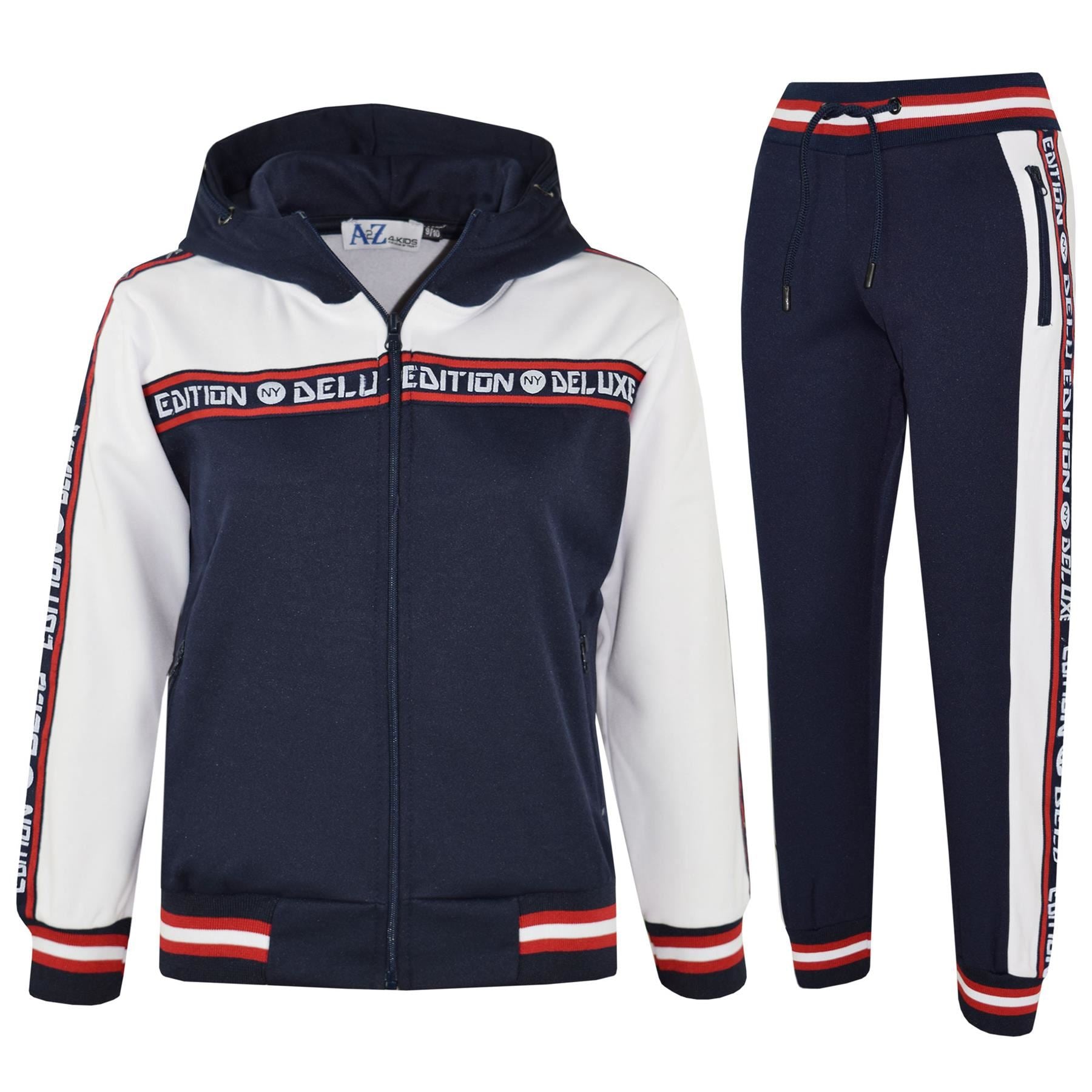 Girls Boys Unisex NY Navy Deluxe Edition Taped Hooded Tracksuit