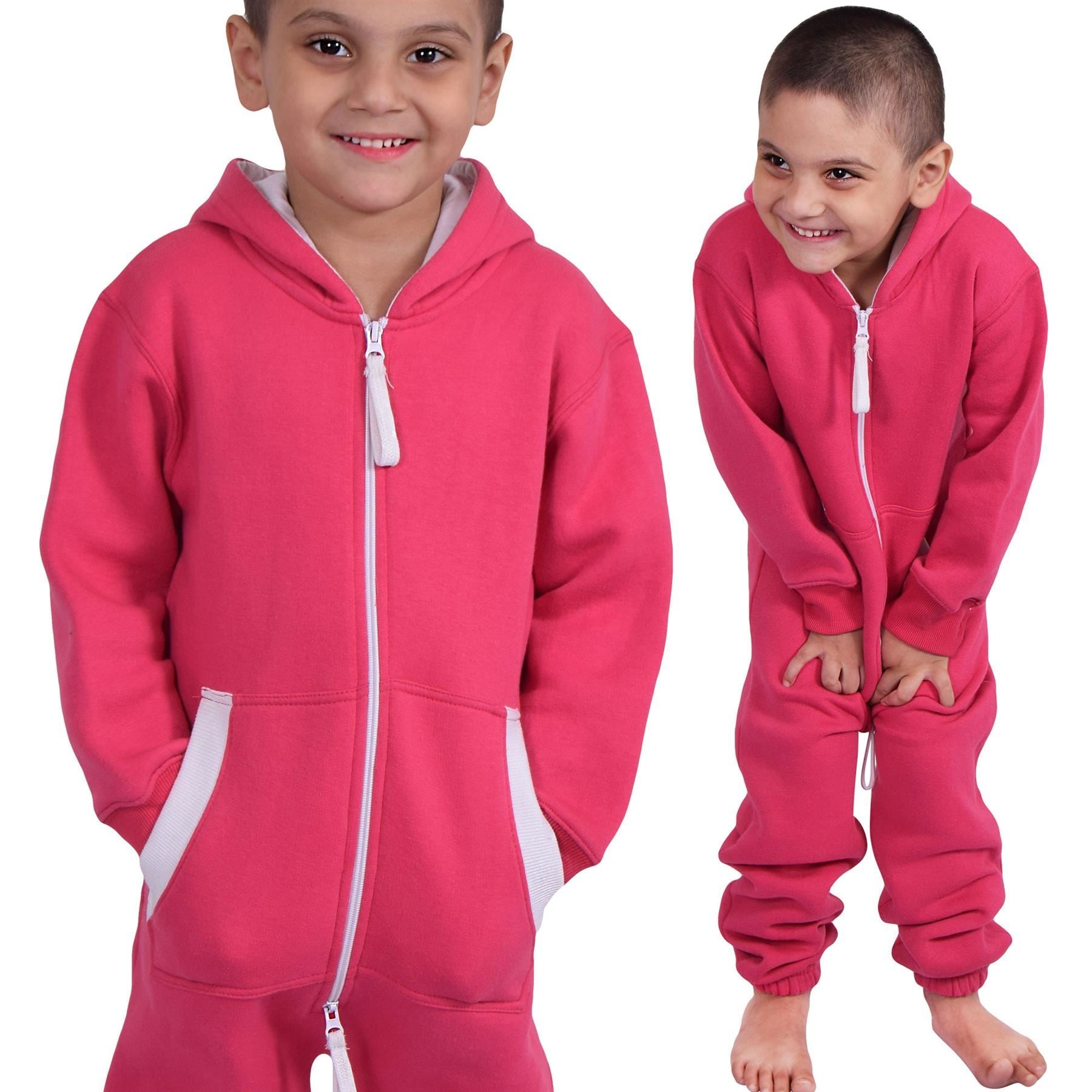 Girls Boys Pink Fleece Pyjamas Sleepsuit Onesie - Kids Clothing Store