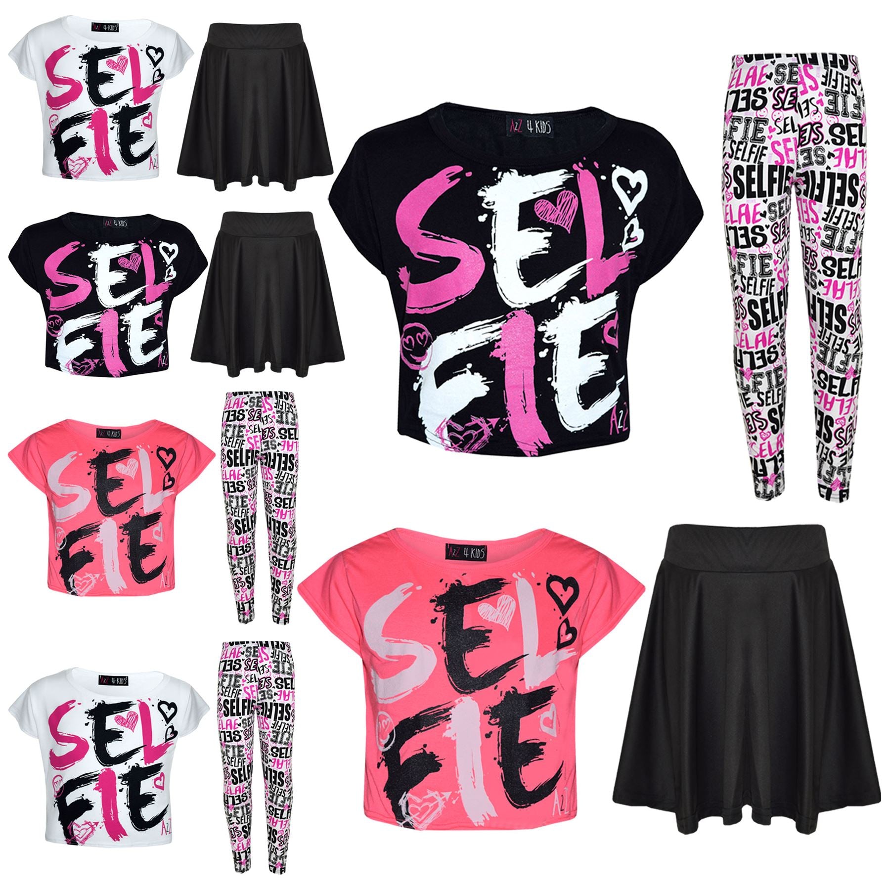 Kids Girls Selfie Brush Paint Print Crop Top & Legging Set