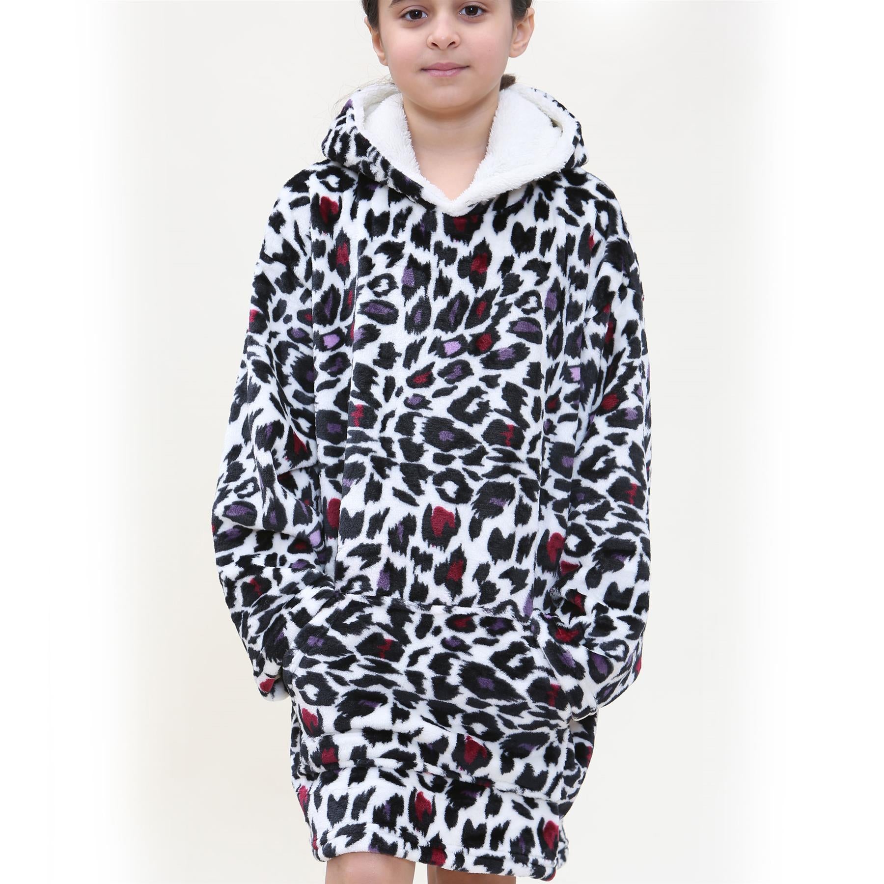 Kids Oversized World Book Day Hoodie White Leopard Snuggle Blanket Super Soft