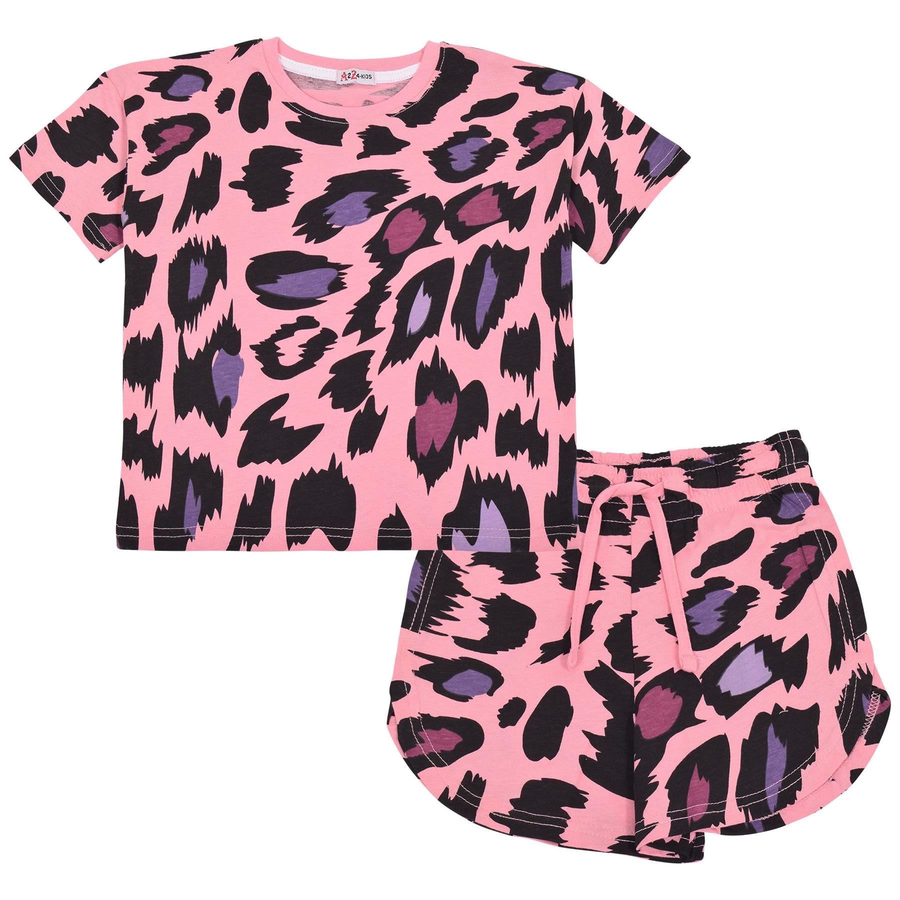 Kids T-Shirt & Shorts Leopard Baby Pink Set Summer 2 Piece