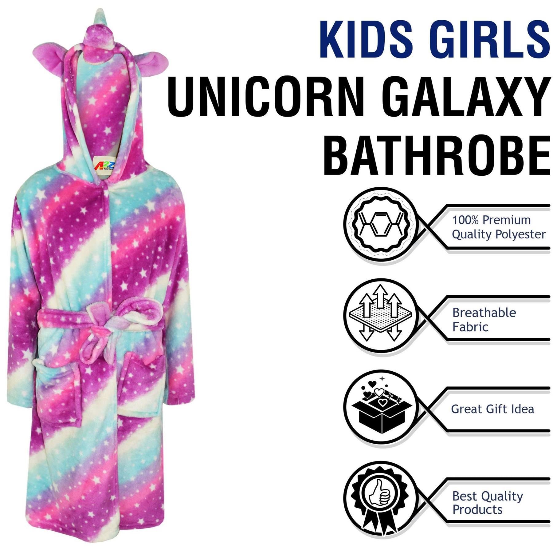 Kids Girls Boys Super Soft 3D Animal Unicorn Pink Galaxy Hooded Bathrobe