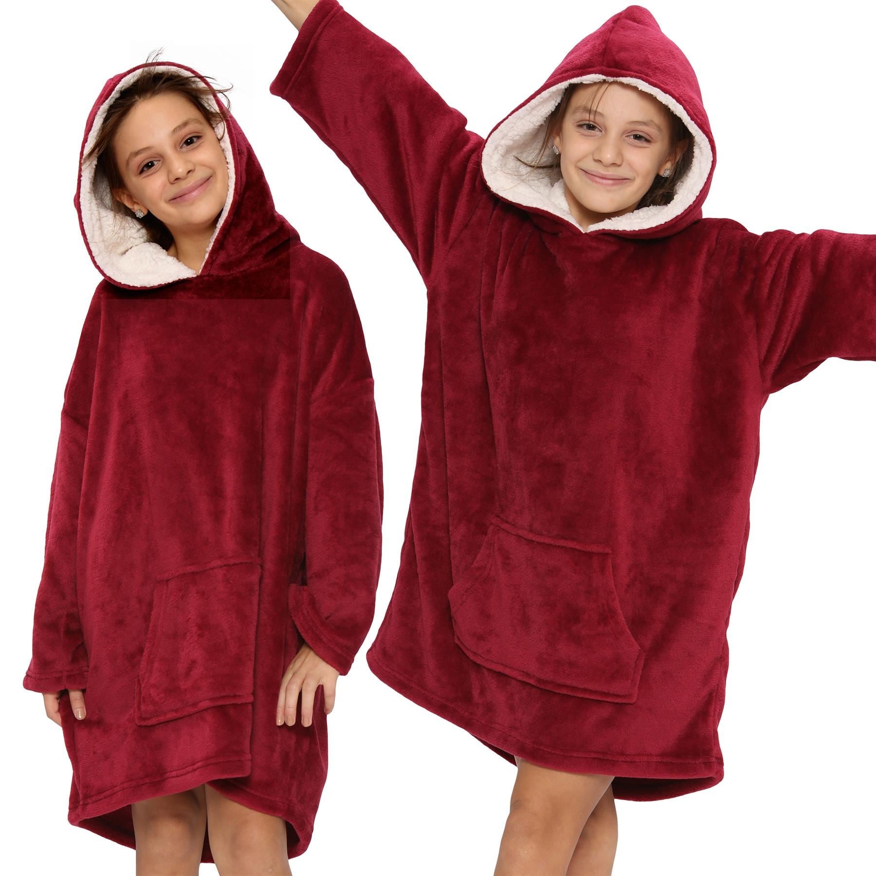 Kids Unisex Oversized Hoodie Red Snuggle Blanket Super Soft Warm Fleece