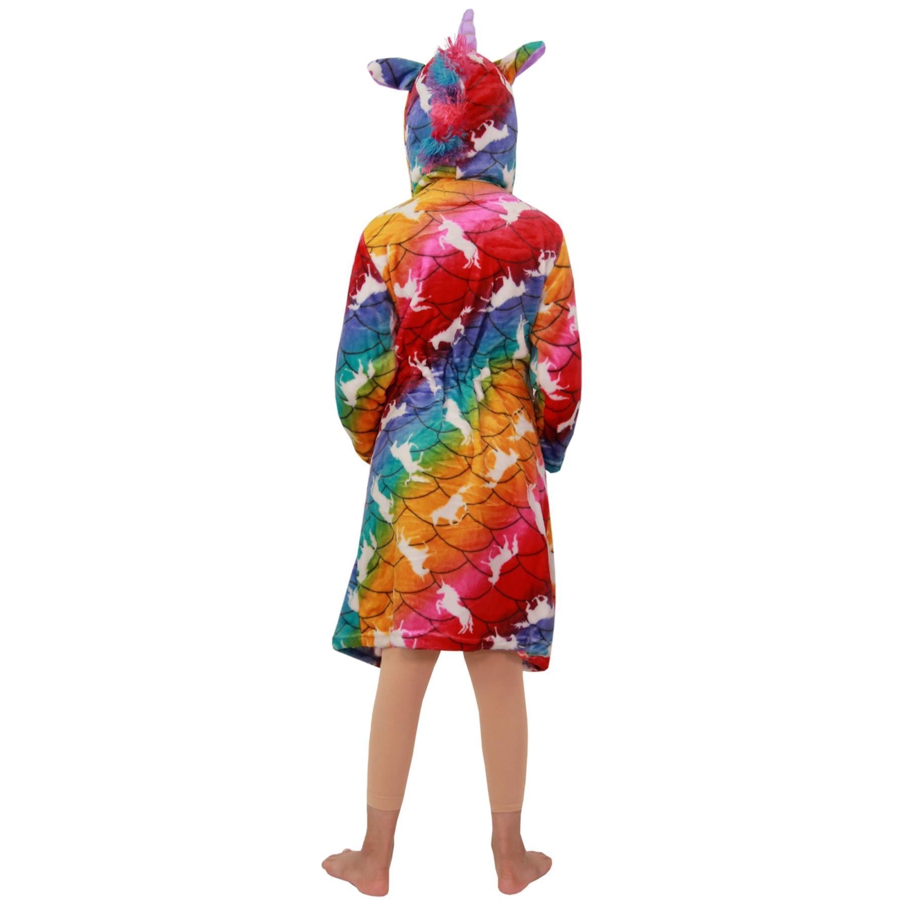 Kids Girls Unicorn Hooded Bathrobe Rainbow Xmas Gown