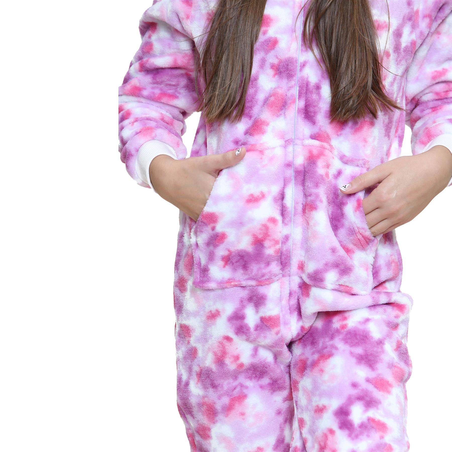 Kids Girls Super Soft Fleece Tie Dye Lilac Onesie