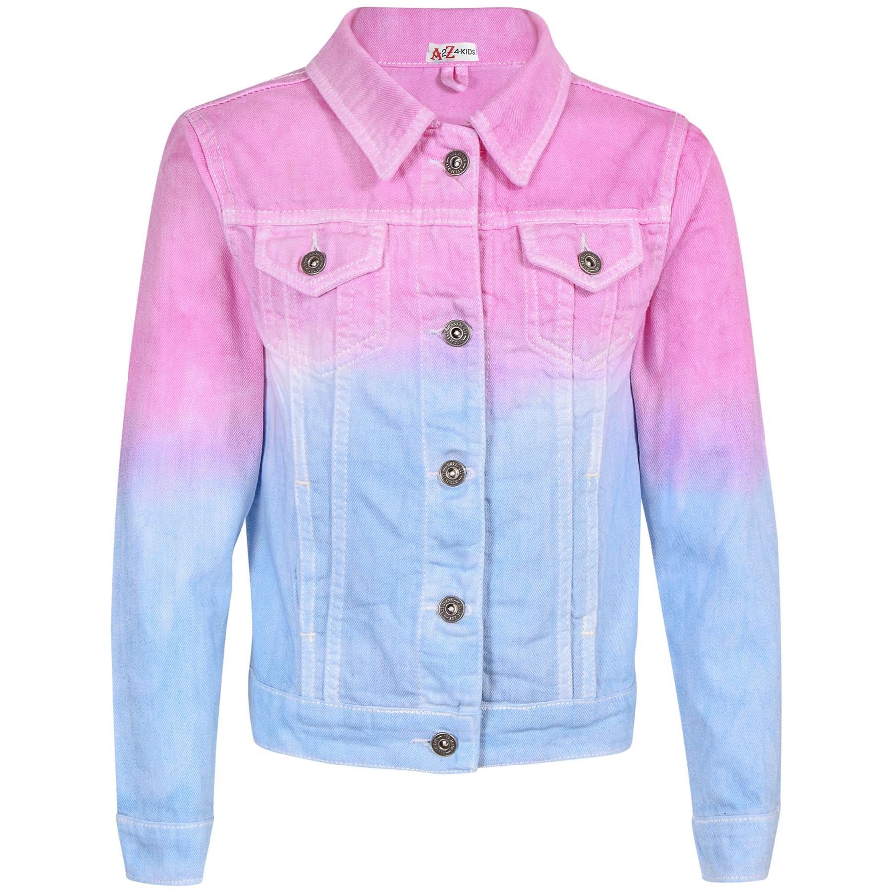 Kids Girls Tie Dye Printed Pink Denim Jacket