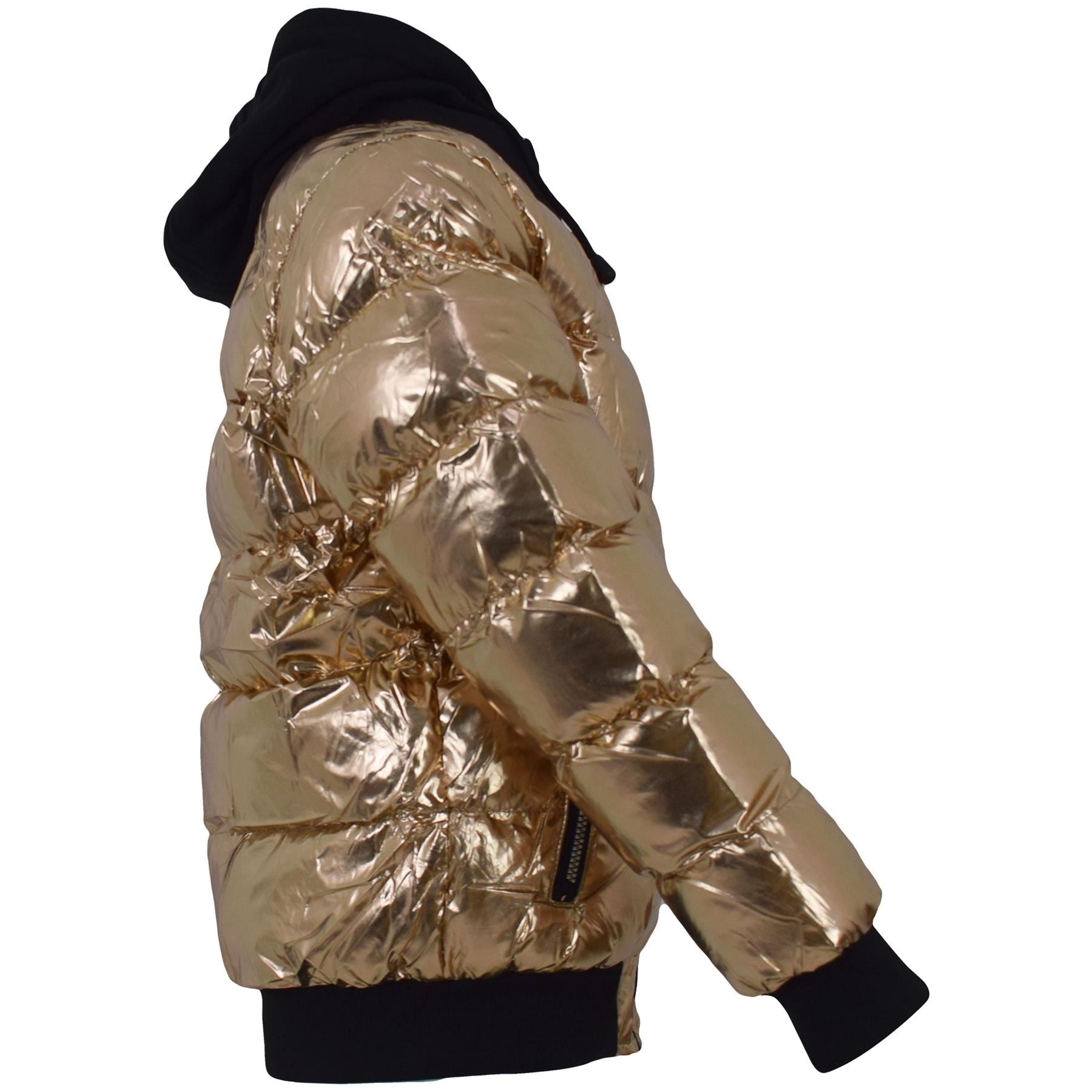 Kids Girls Boys Fashion Shiny Padded Gold Jacket Metallic Wet