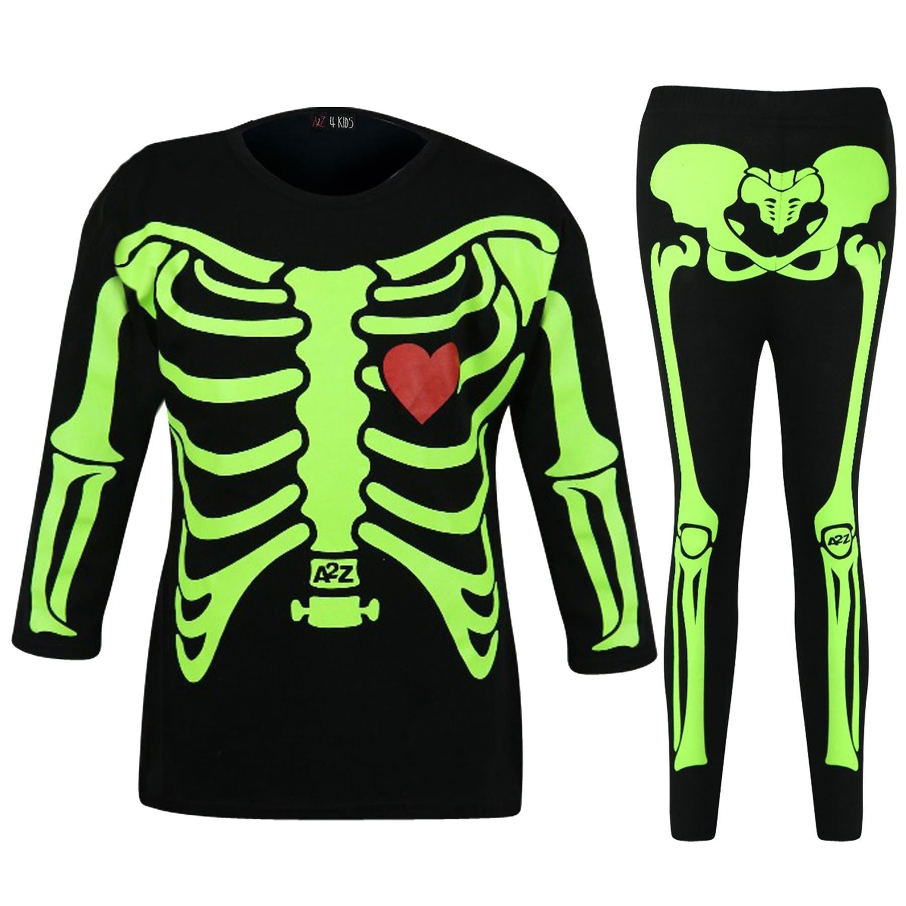 Kids Girls Skeleton Print Halloween Costume Set