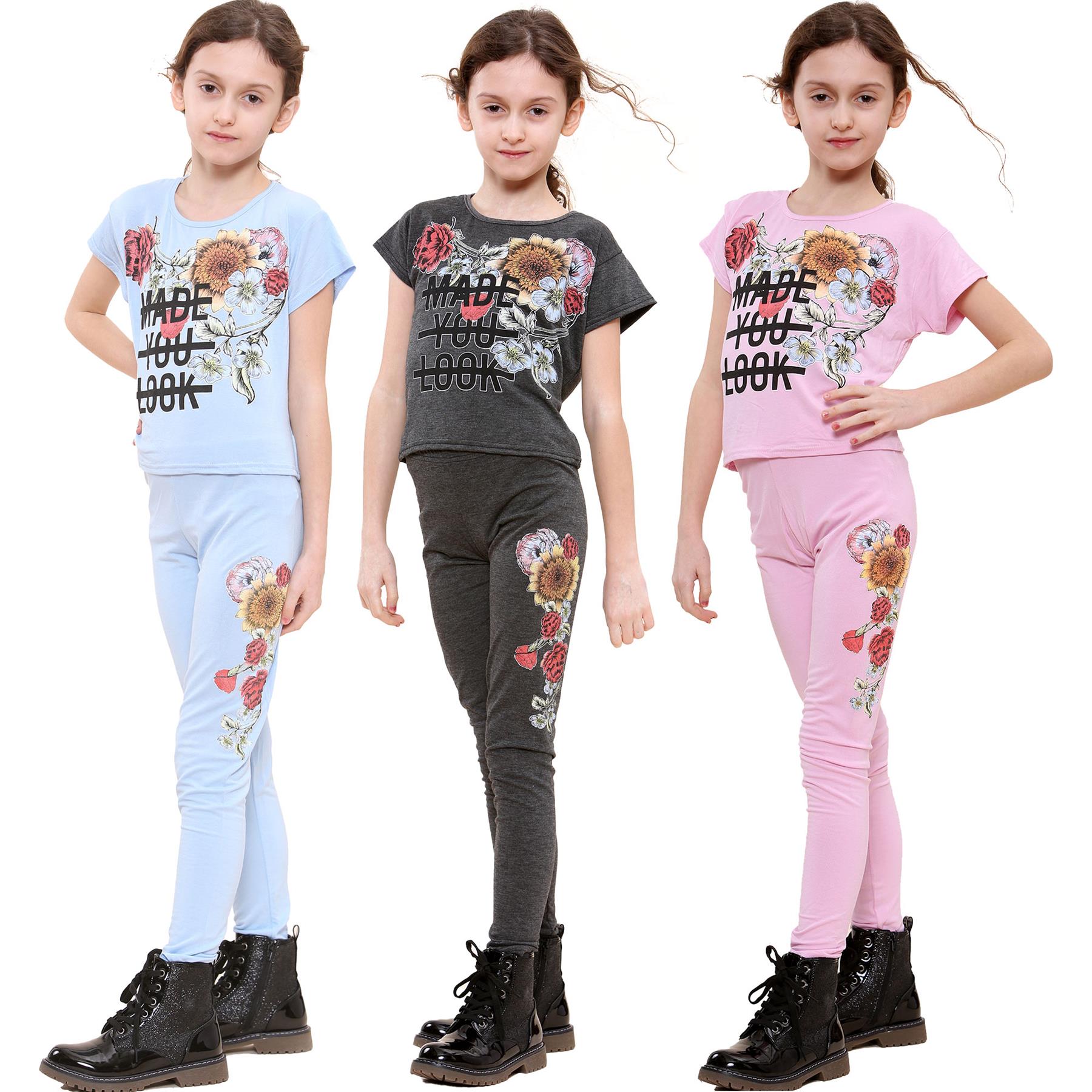 Kids Girls Made You Look Print T Shirt Top & Legging Set