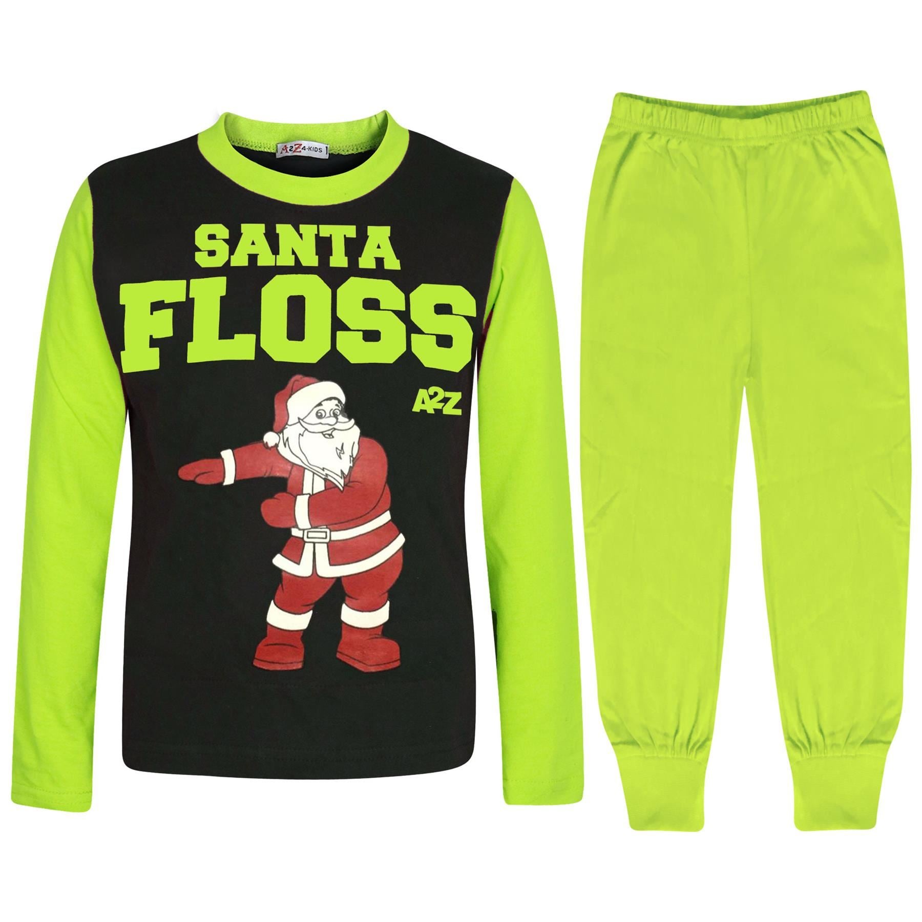 Girls Santa Floss Print Lime Pyjamas Set