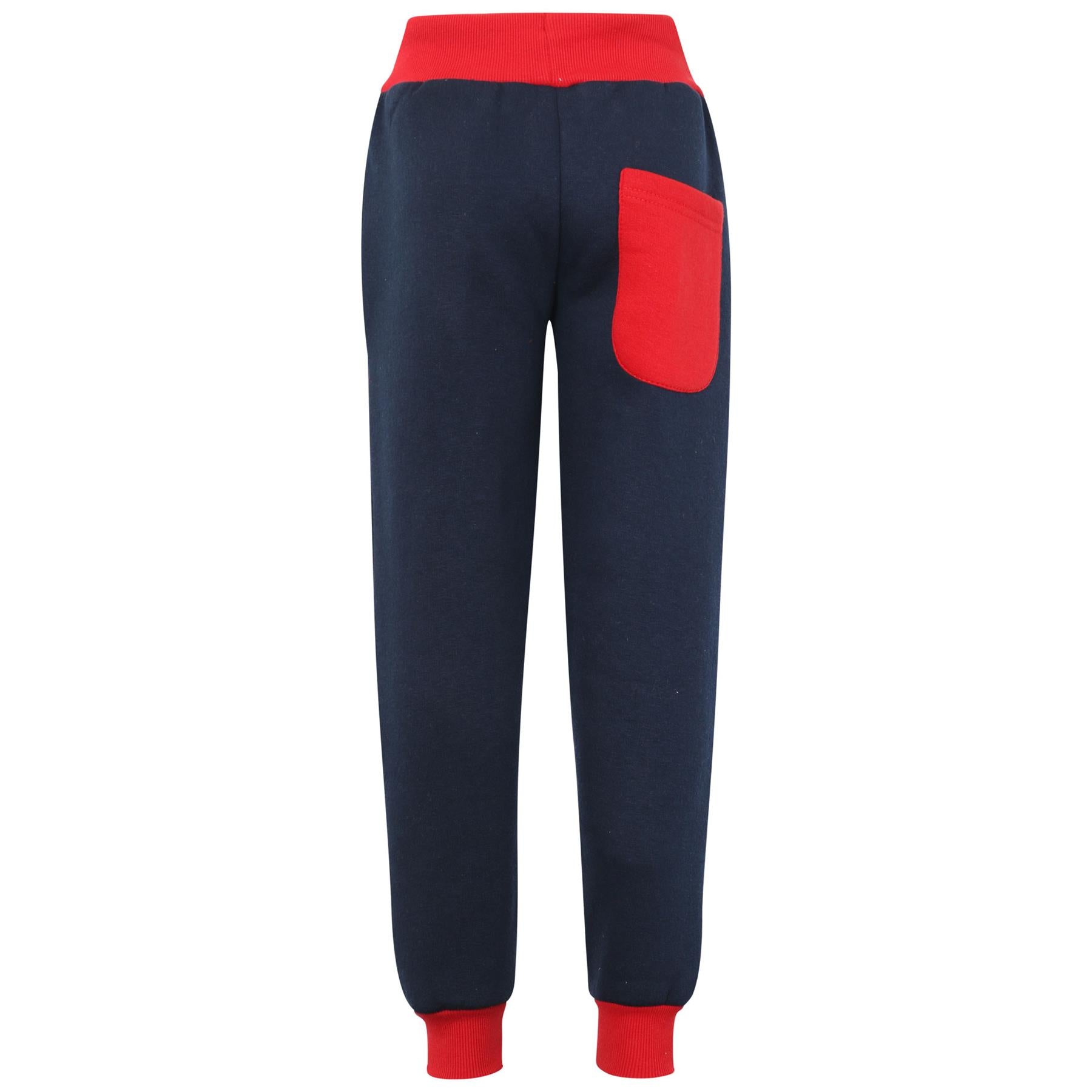 Kids Girls Boys Plain Navy & Red Hoodie Bottom Jogging Suit