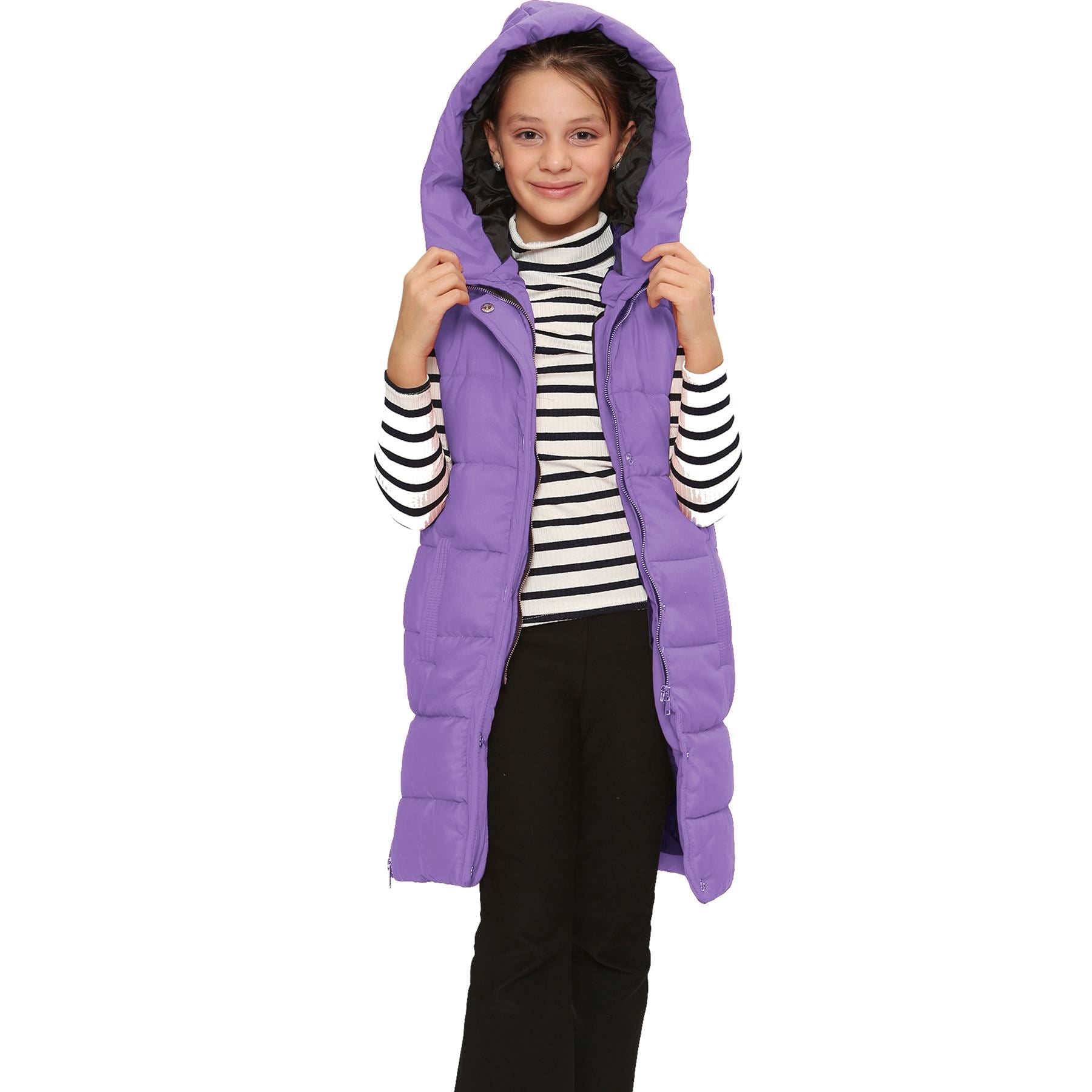 Kids Girls Oversized Lilac Gilet Long Line Style Jacket Long Sleeveless Coat