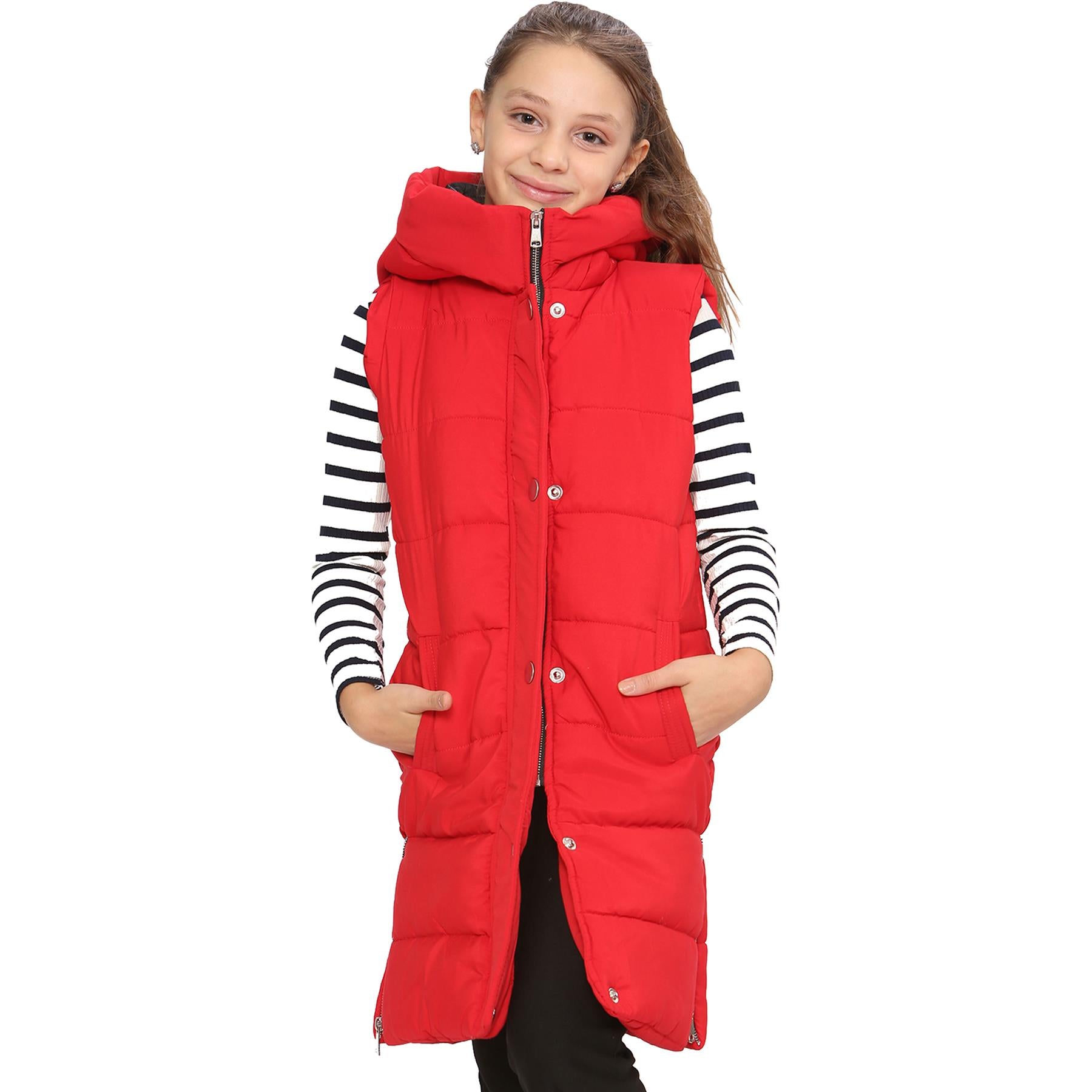 Kids Girls Red Gilet Long Line Style Jacket