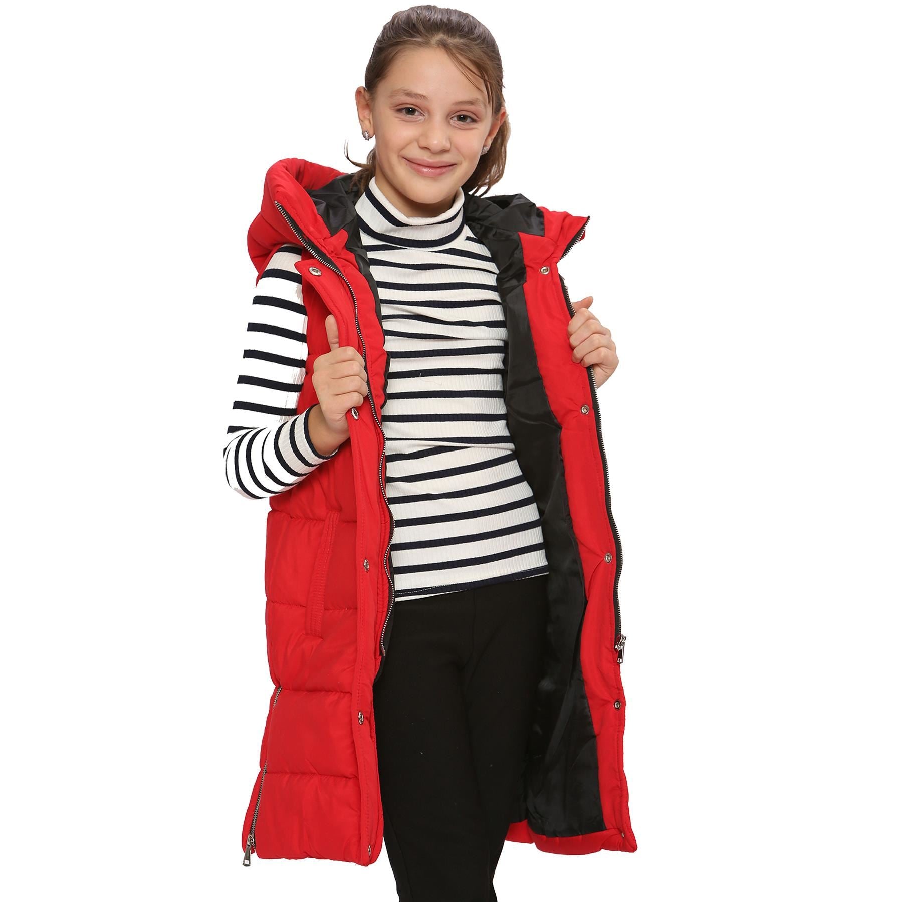 Kids Girls Red Gilet Long Line Style Jacket