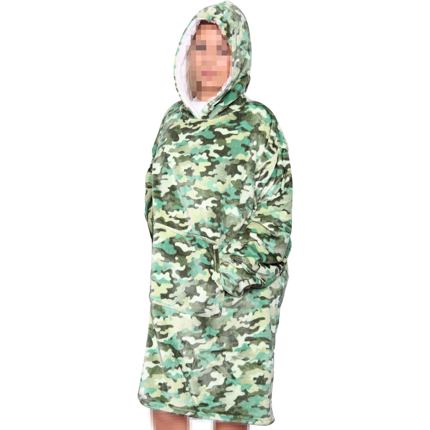 Unisex Mens Ladies Oversized Camo Green Snuggle Hoodie