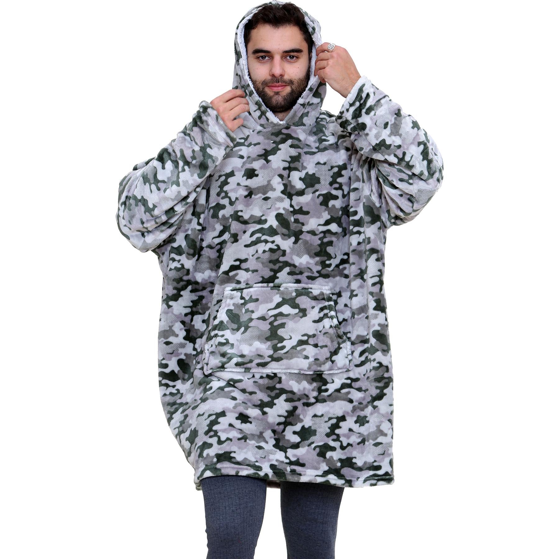 Unisex Mens Ladies Oversized Camo Charcoal Snuggle Hoodie