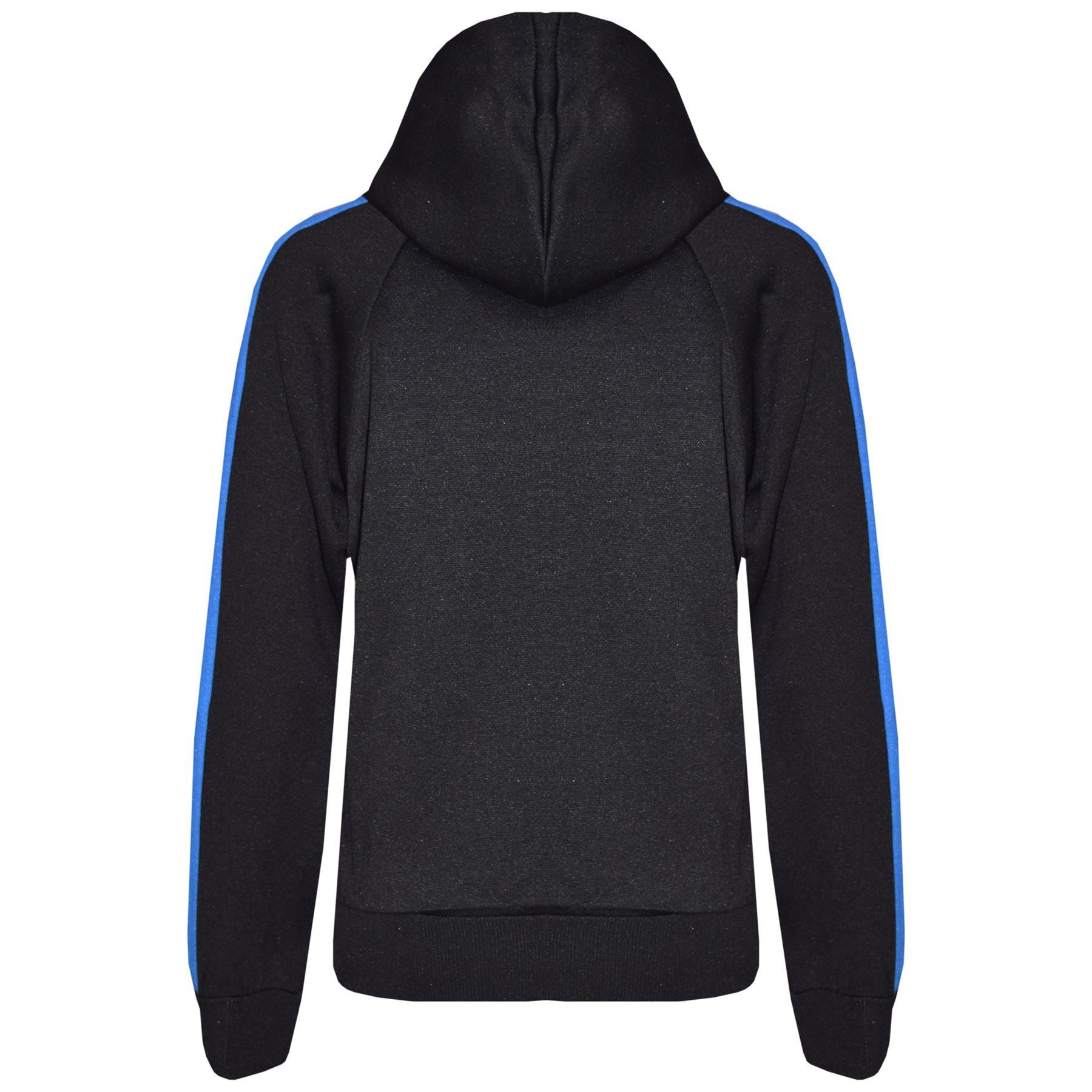 Unisex Black & Blue Jogging Plain Fleece Hooded Tracksuit