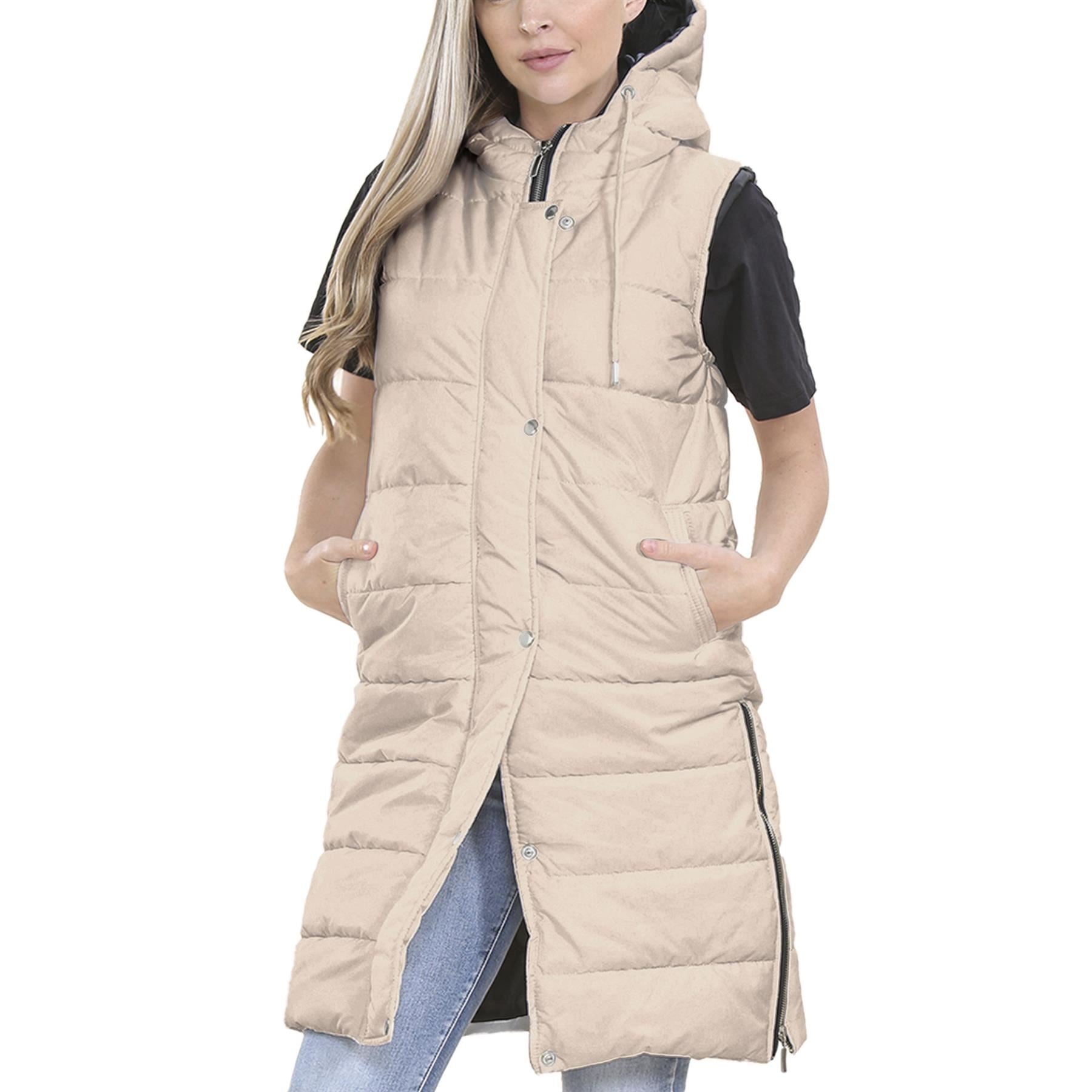 Ladies Oversized Zipped Gilet Long Line Style Stone Jacket Sleeveless Long Coat