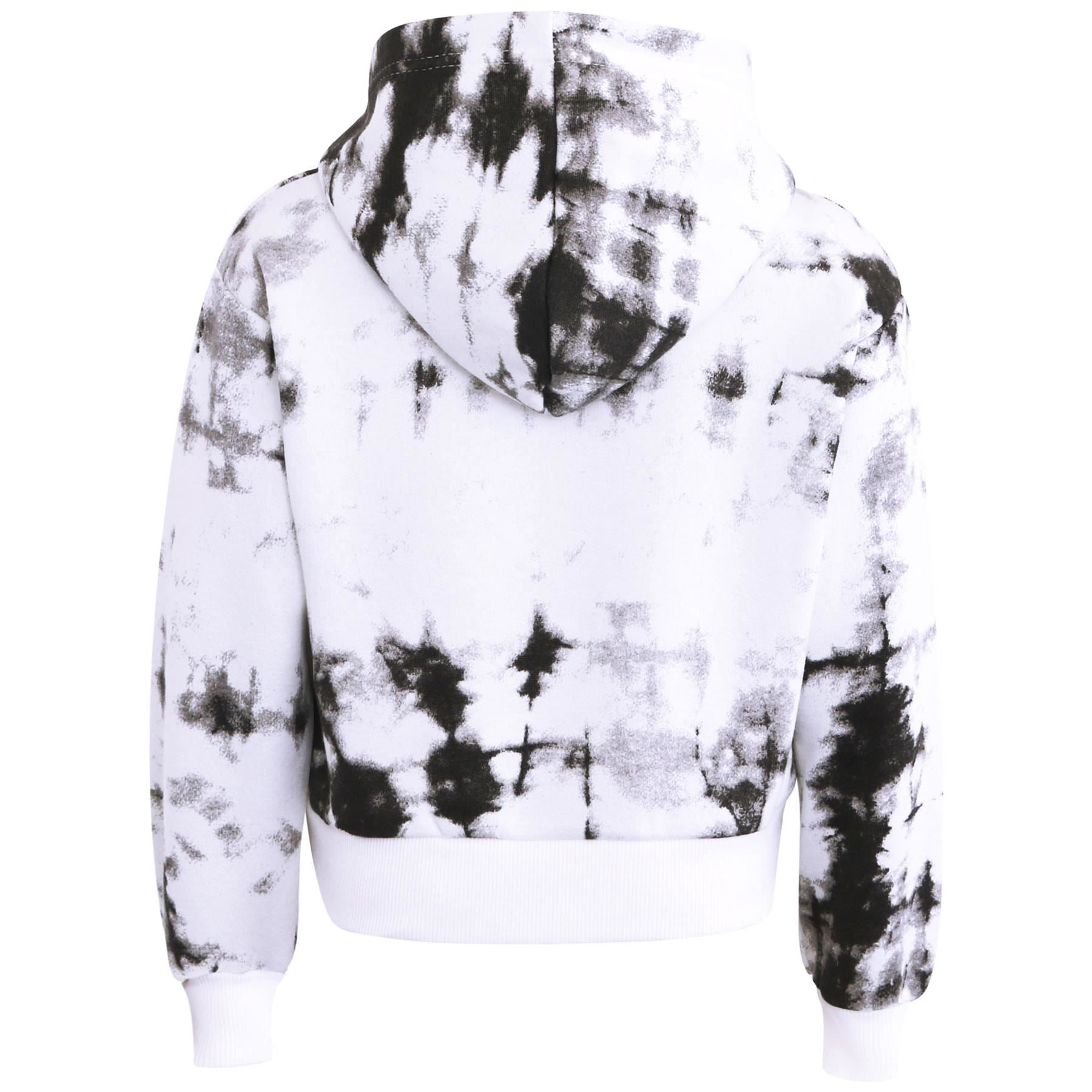 Kids Girls Tie Dye Tracksuit "SASSY" Print Black Hooded Crop Jogging Suit