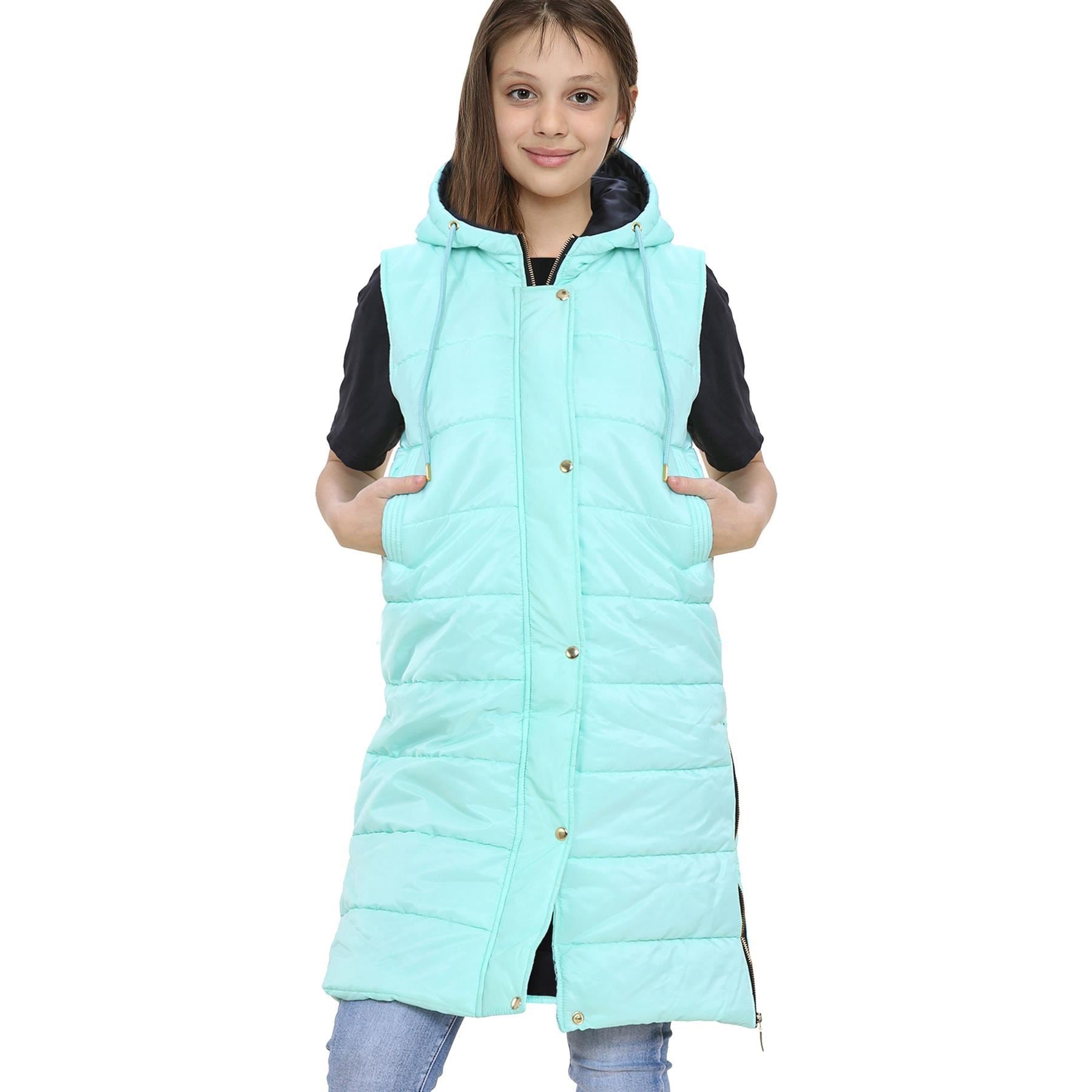 Kids Girls Oversized Mint Gilet Long Line Style Jacket Coat