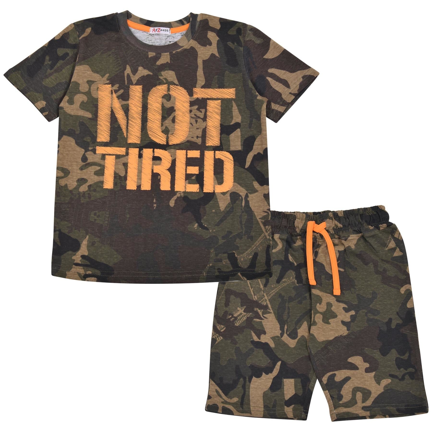 Kids Girls Boys Not Tired Camo Green Print Pyjamas Set - Kids Clothing Store