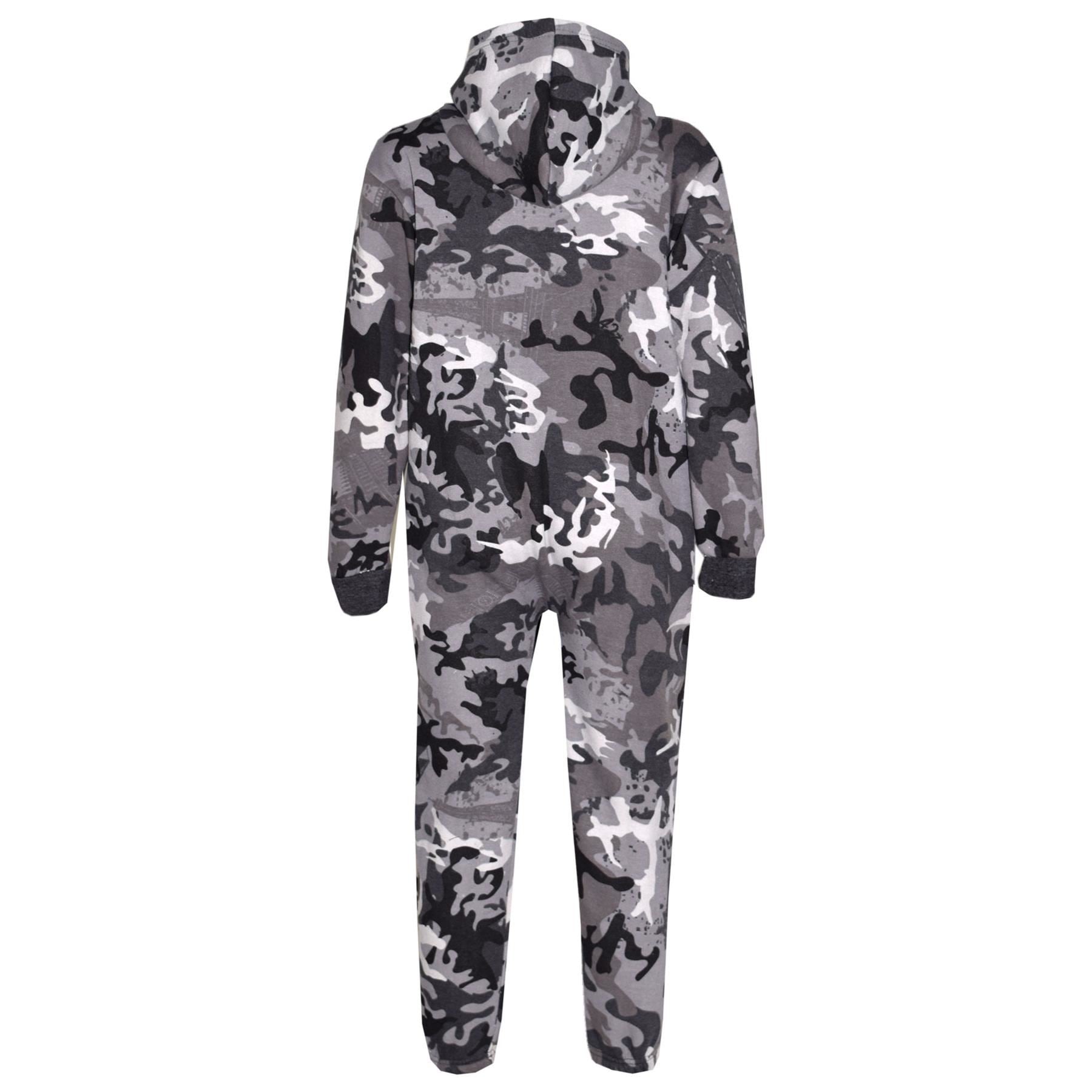 Girls Boys Fleece Camouflage Charcoal A2Z One Piece Onesie