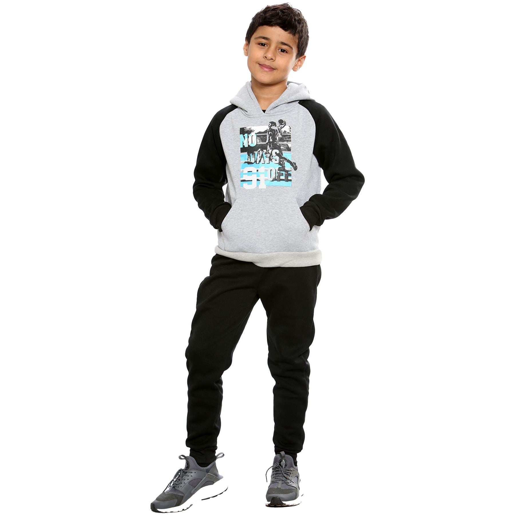 Kids Boys No Days Off 2 Piece Black Fleece Tracksuit