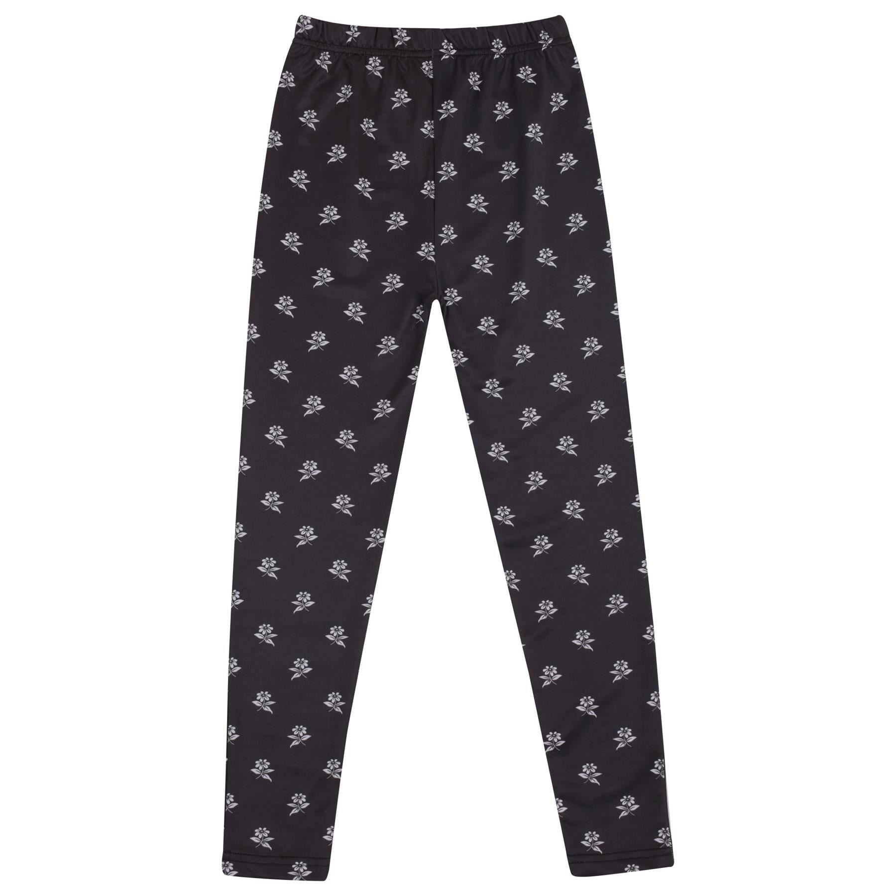 Girls Daisy Floral Print Black Soft Stretchy Fashion Leggings