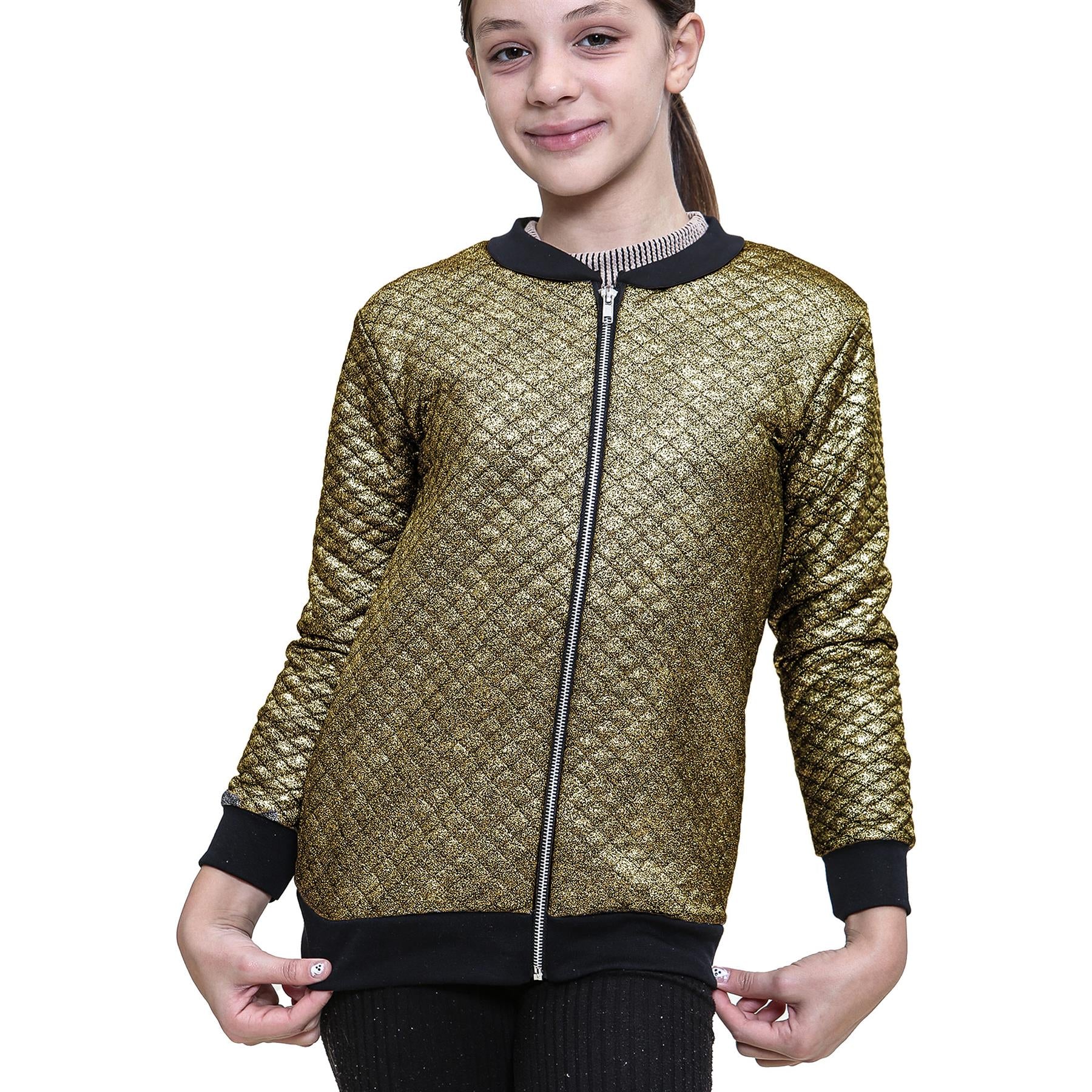 Kids Girls Shiny Golden Quilted Padded Fashion Jacket