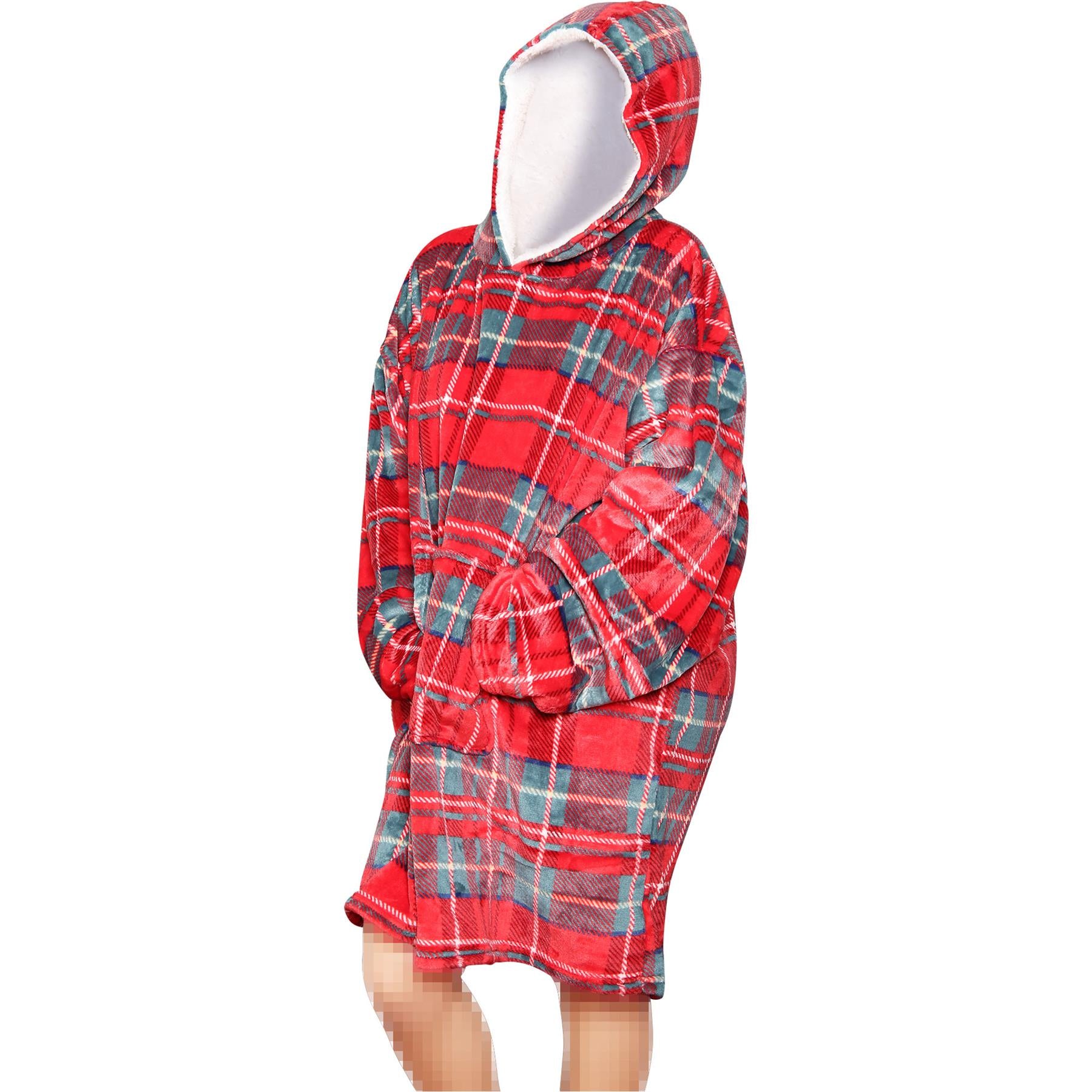 Unisex Mens Ladies Oversized Red Tartan Snuggle Hoodie