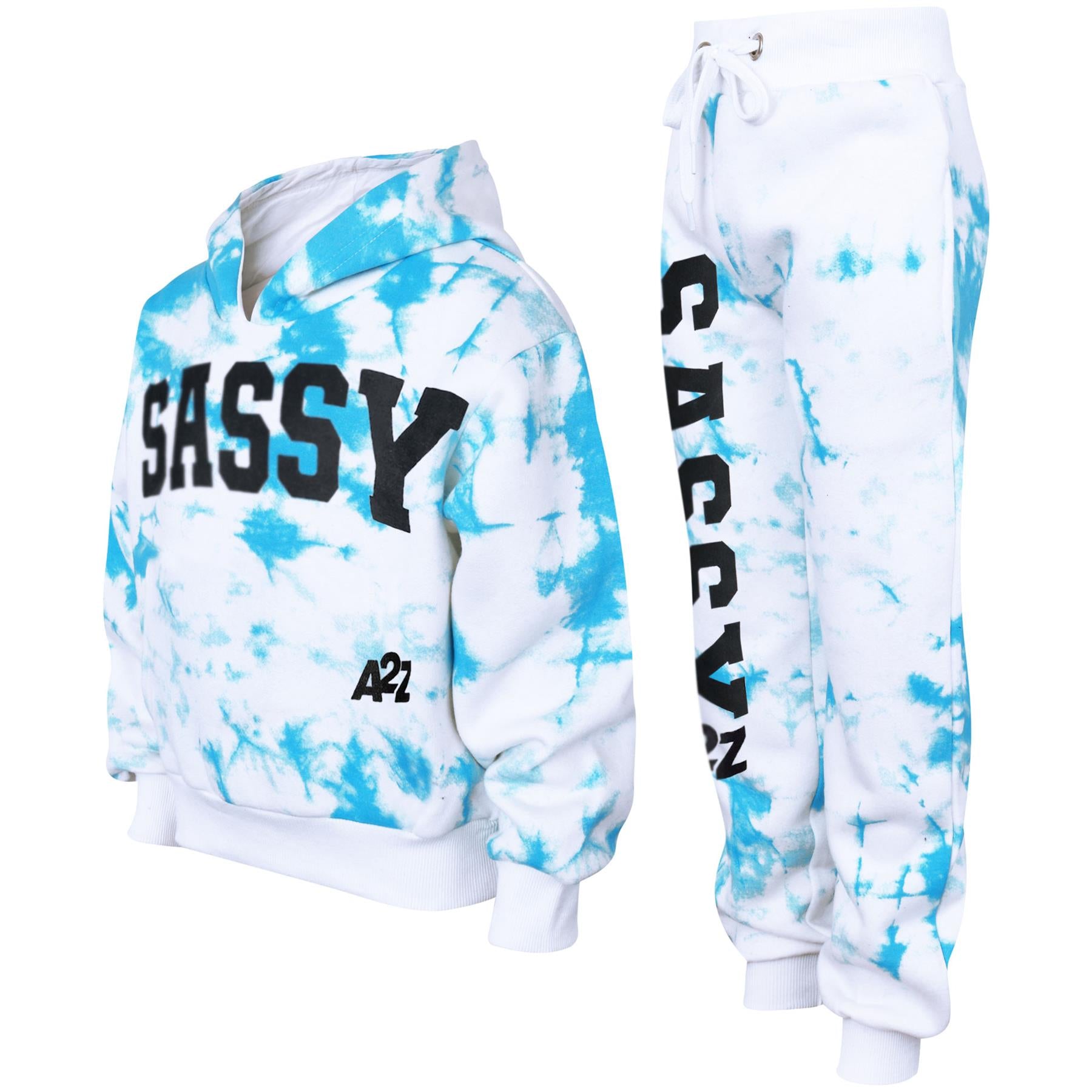 Kids Girls Sassy Print Tracksuit Hooded Top & Bottom Jogging Suit