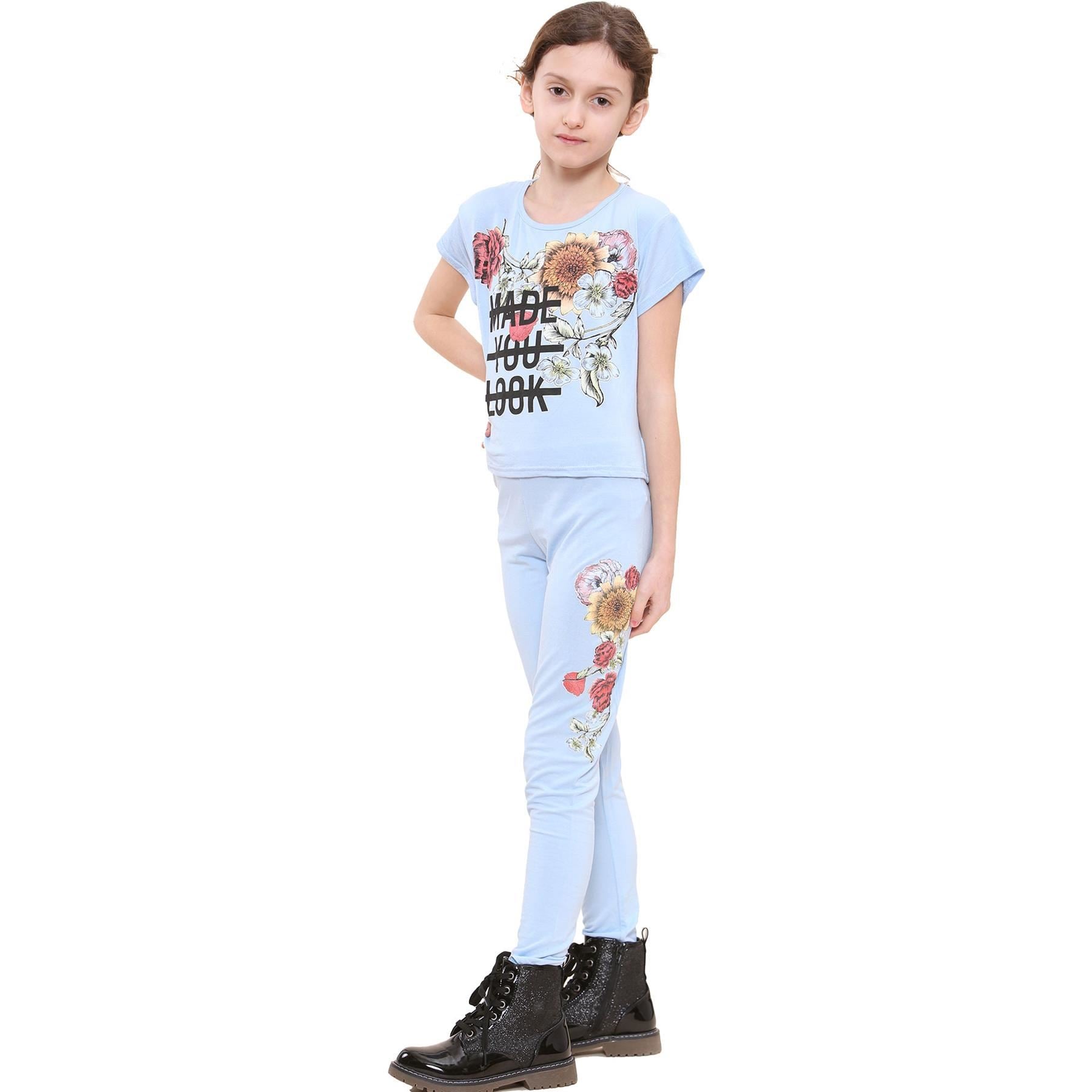 Kids Girls Made You Look Print T Shirt Top & Legging Set