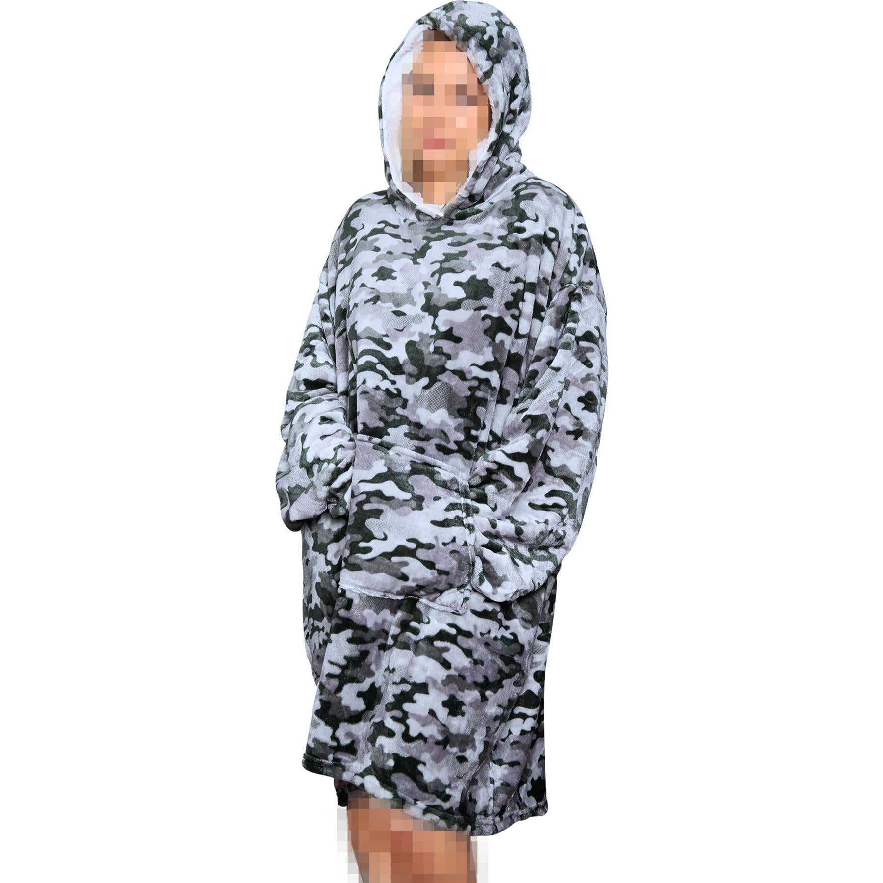 Unisex Mens Ladies Oversized Camo Charcoal Snuggle Hoodie