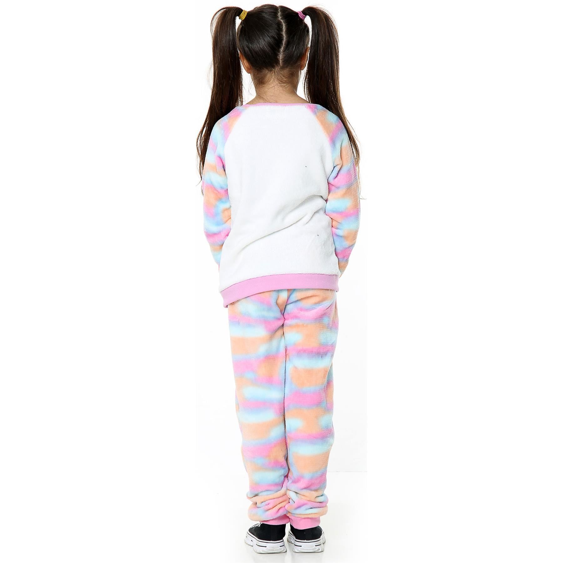 Kids Rainbow Pastel Print Sleeve Pyjamas Sleepsuit Costume For Girls Age 5-13