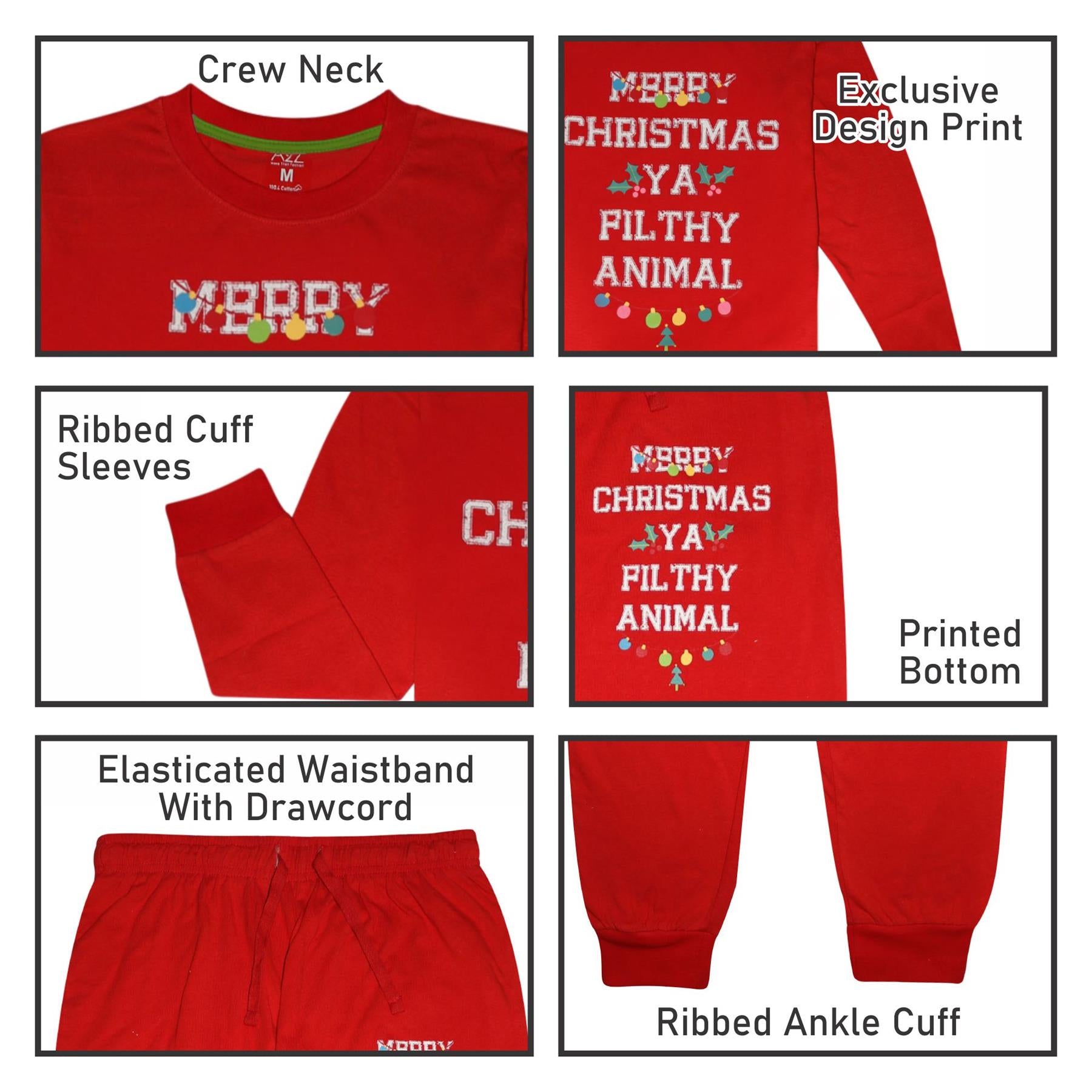 Mens Ladies Christmas Pyjamas Red Ya Filthy Animal PJs Xmas Set Lounge Suit