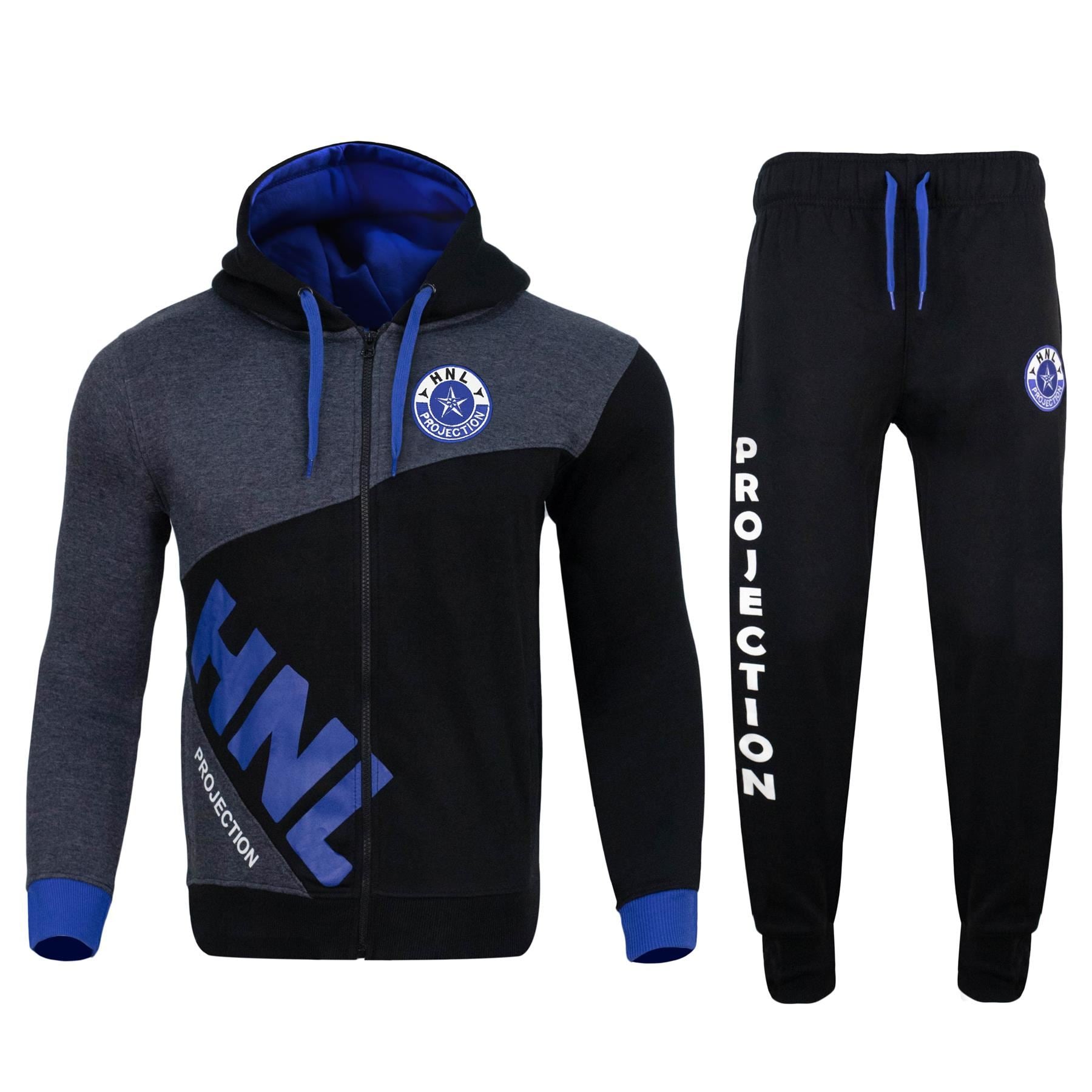 Mens Fashion Full Tracksuit HNL Zipped Fleece Hooded Top & Jogging Bottoms