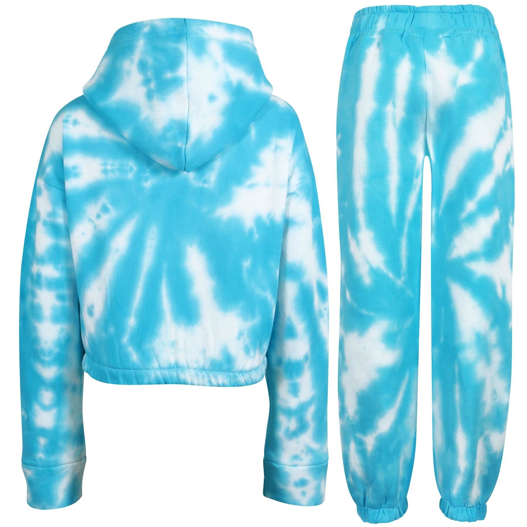 Kids Girls Tie Dye Tracksuit Gym Cropped Hoodie Sweatpants