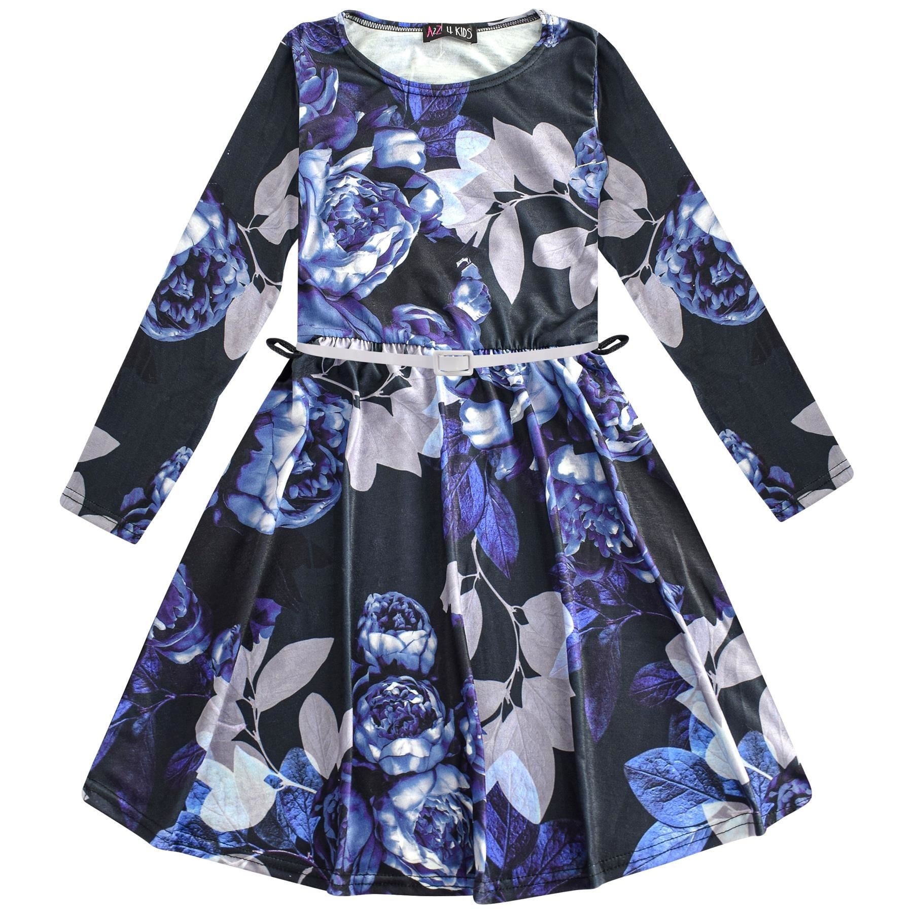 Kids Girls Long Sleeves Floral Print Skater Dress