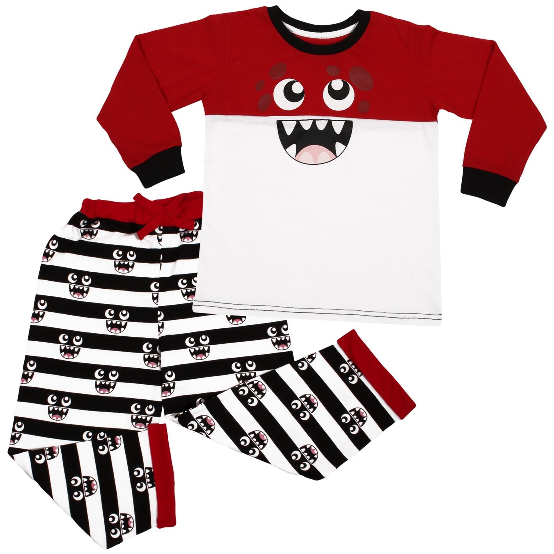 Kids Girls Boys Monster Red Print Pyjamas Set